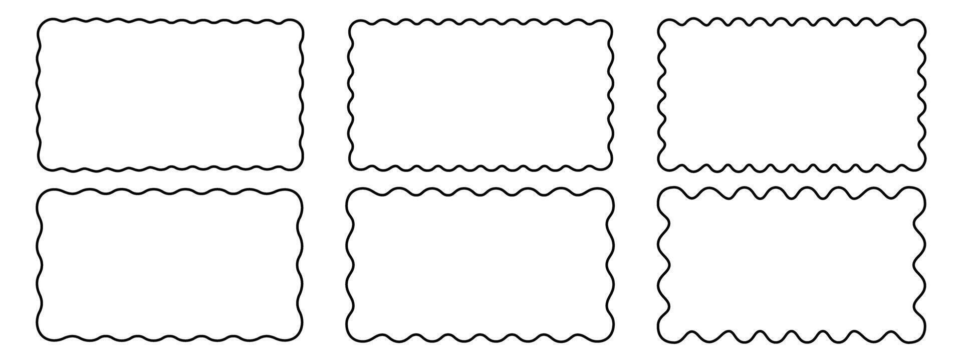Set of rectangular frames with wavy edges. Rectangle shapes with scalloped borders. Picture or photo frames, empty text boxes or banners isolated on white background. graphic illustration vector