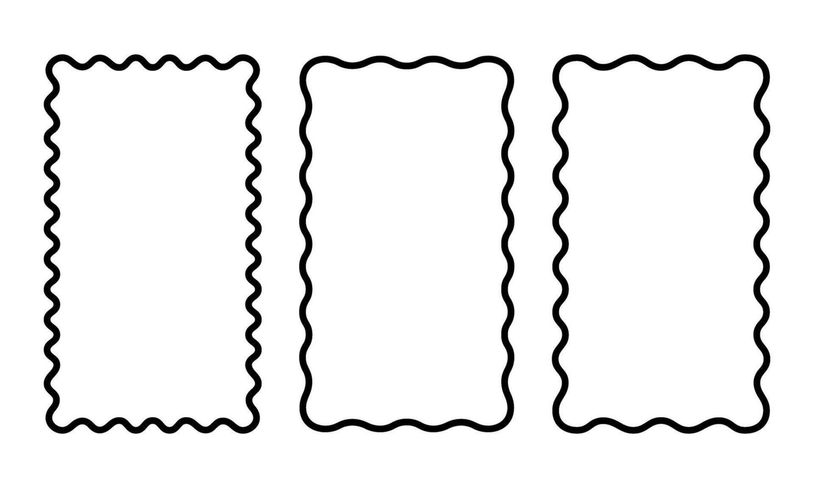 Set of vertical rectangle frames with wavy edges. Rectangular shapes with curvy borders. Mirror, picture or photo frameworks. Empty text boxes isolated on white background. illustration vector