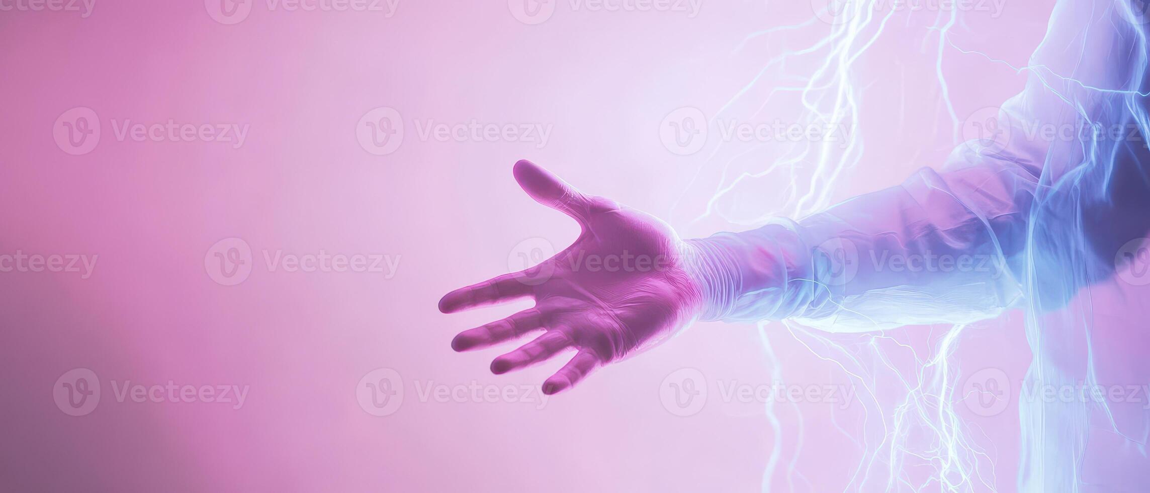 Bright hand reaching out with lightning effect photo