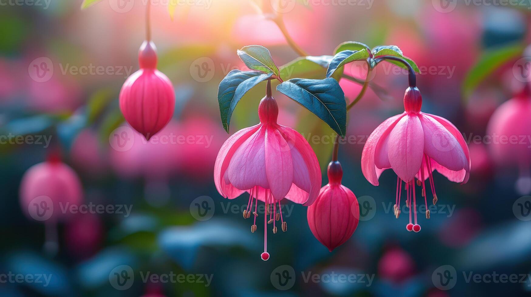 Bright pink flowers blooming in a sunny garden photo