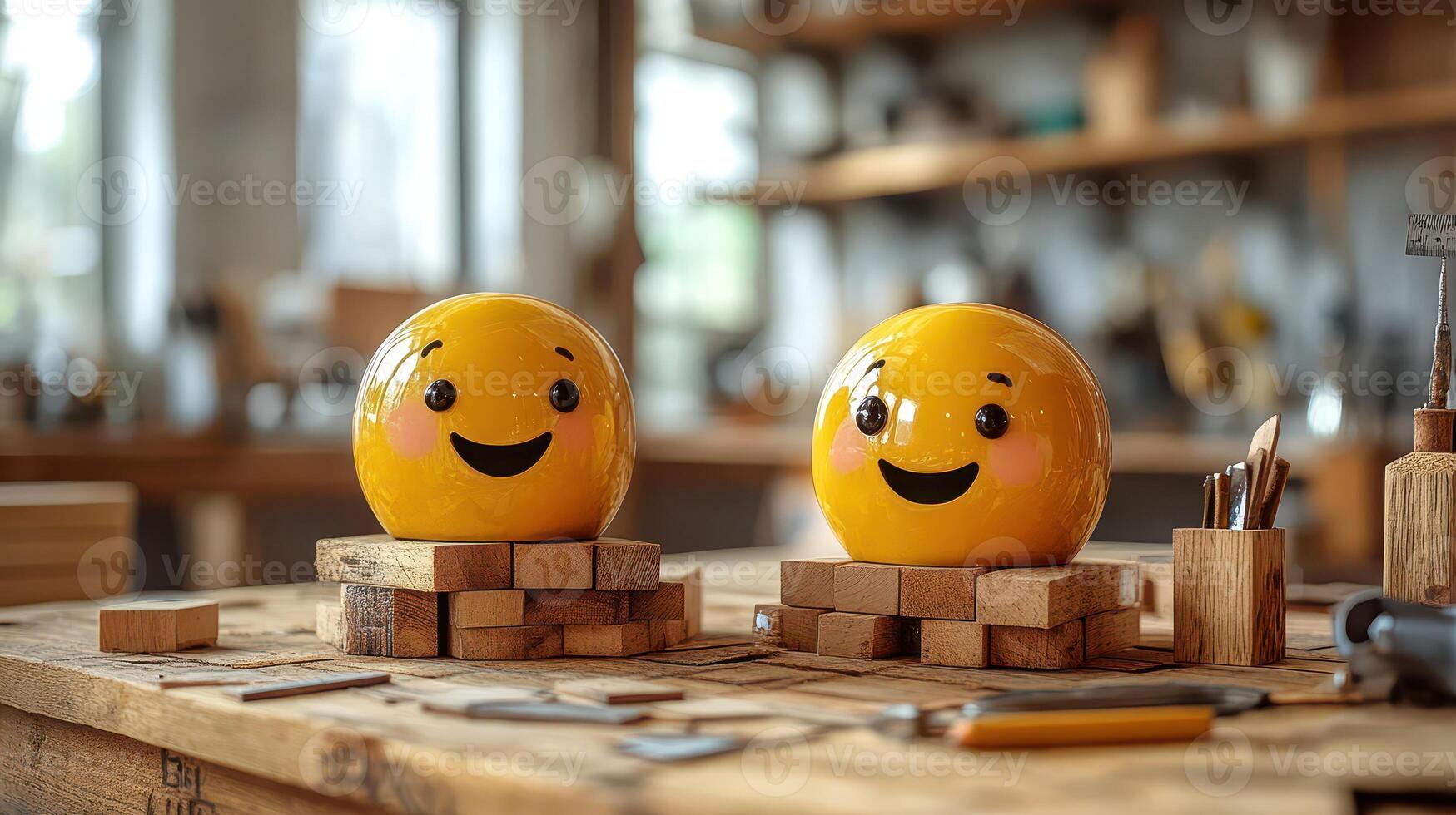 Happy yellow spheres in a workshop setting photo