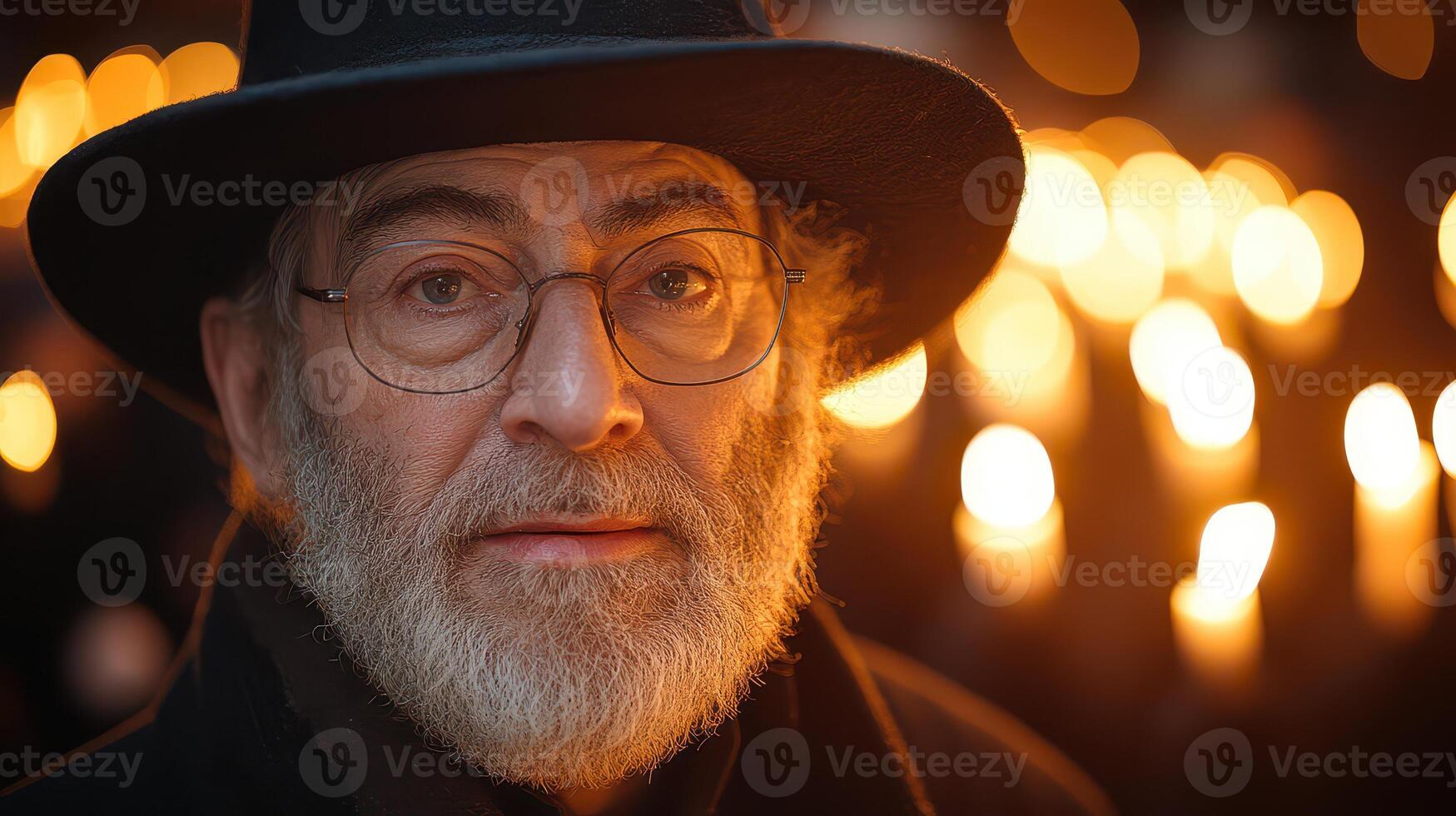 Elderly man with beard at candlelight gathering photo