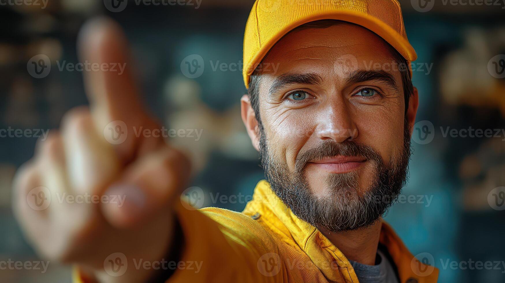 Friendly man giving a thumbs up in urban setting photo