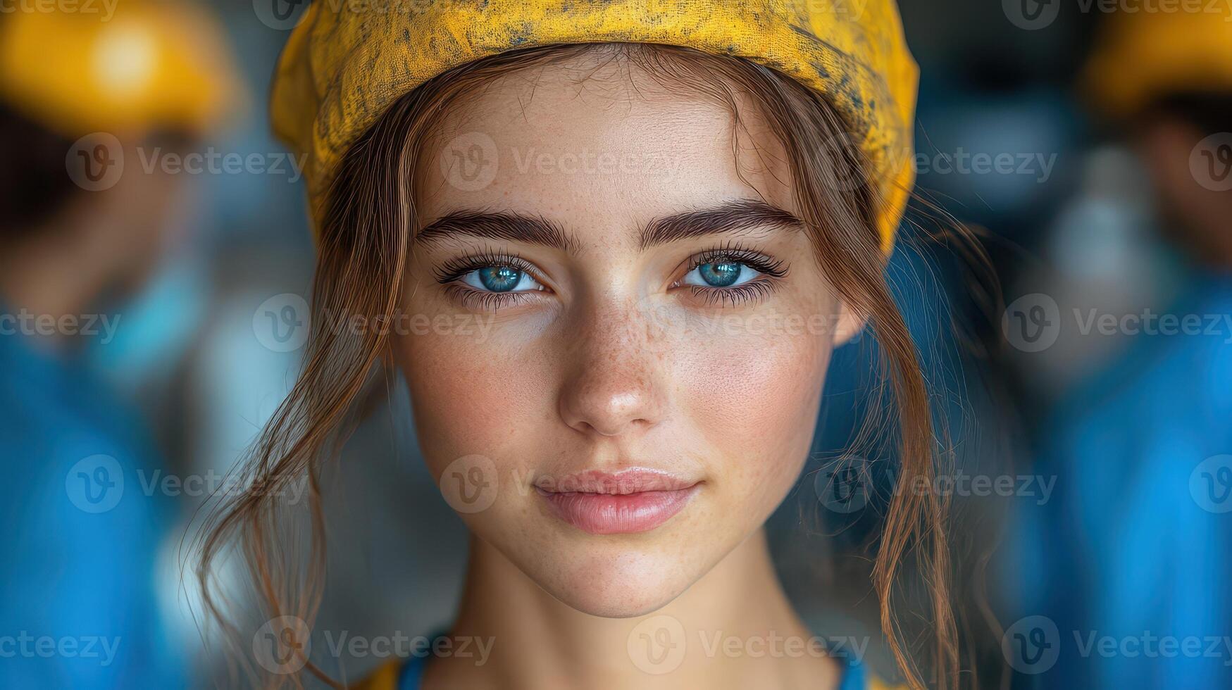 Young worker with bright blue eyes and a hard hat photo