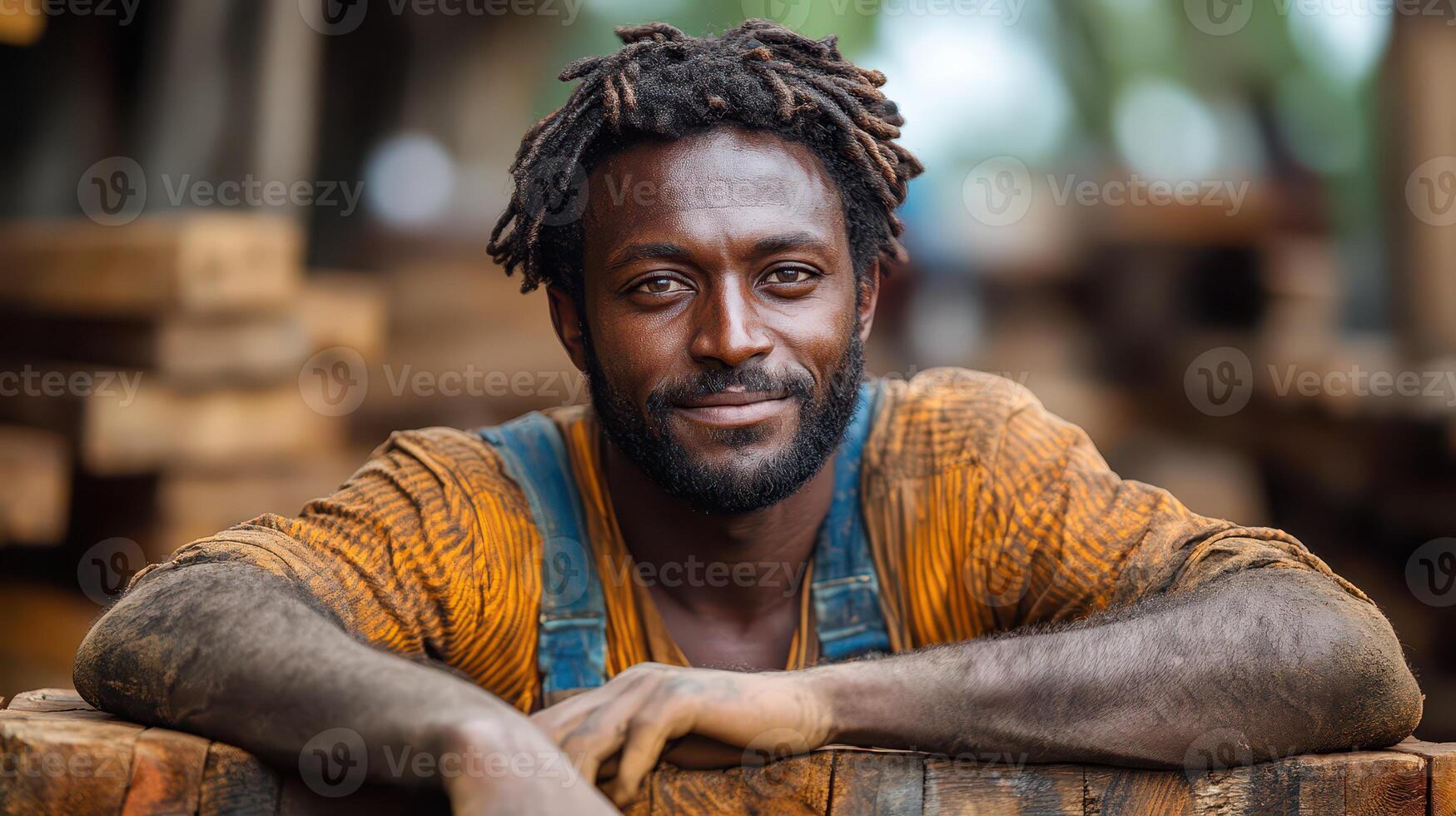 Craftsman showcasing skill in woodwork at workshop photo
