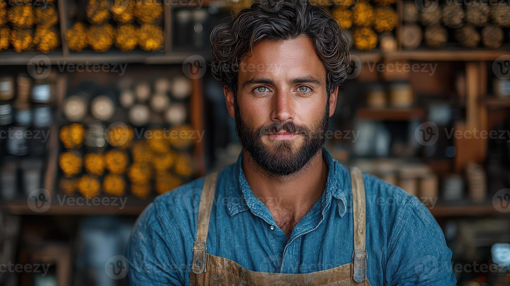 Handsome artisan working in a workshop setting photo
