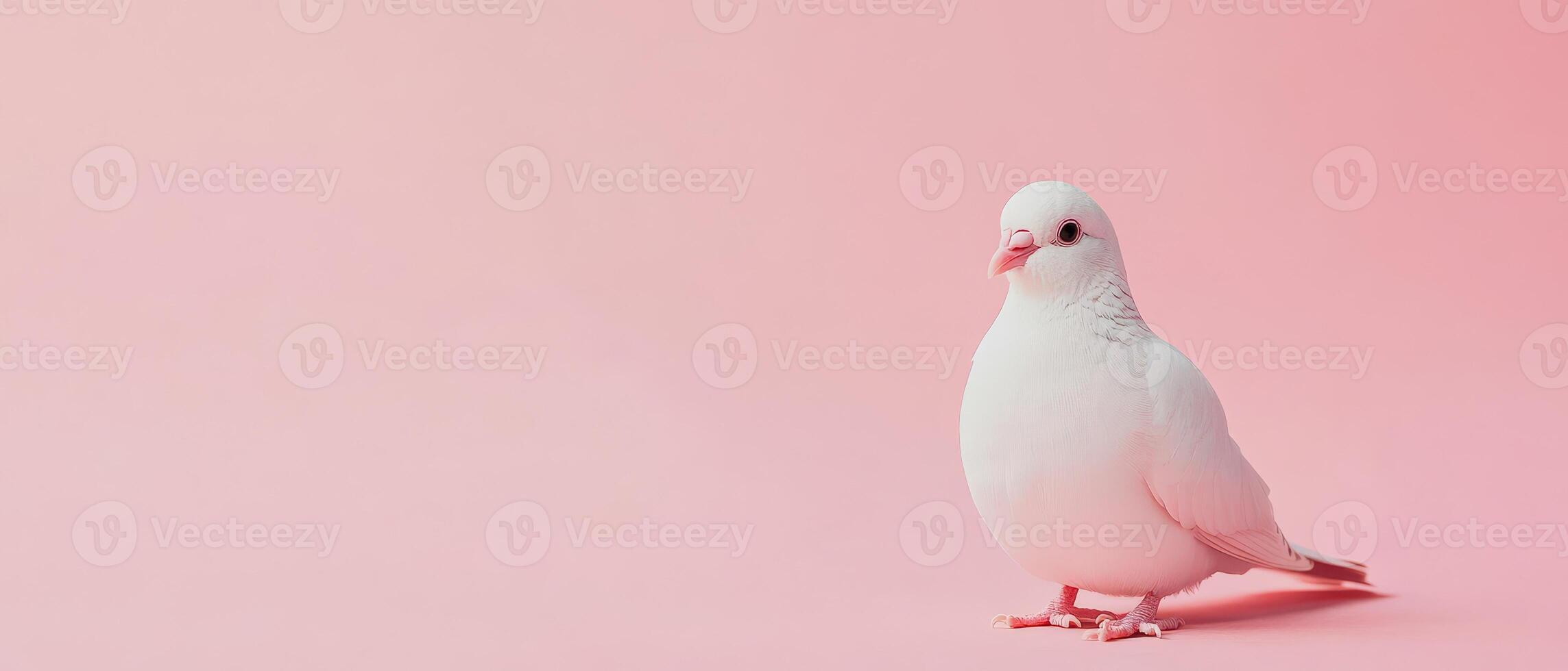 White bird standing against a pink background photo