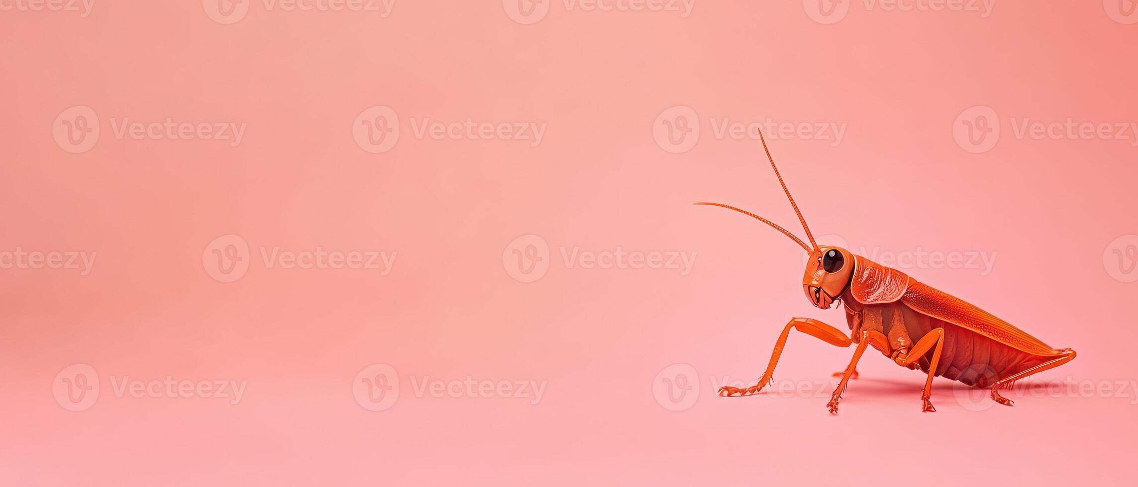 Bright orange insect on a soft pink background photo