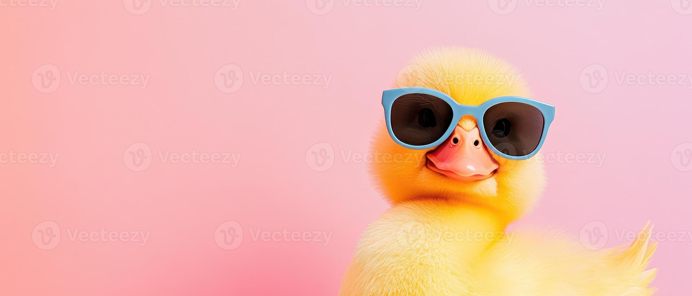 Sunglass wearing duckling on a bright backdrop photo