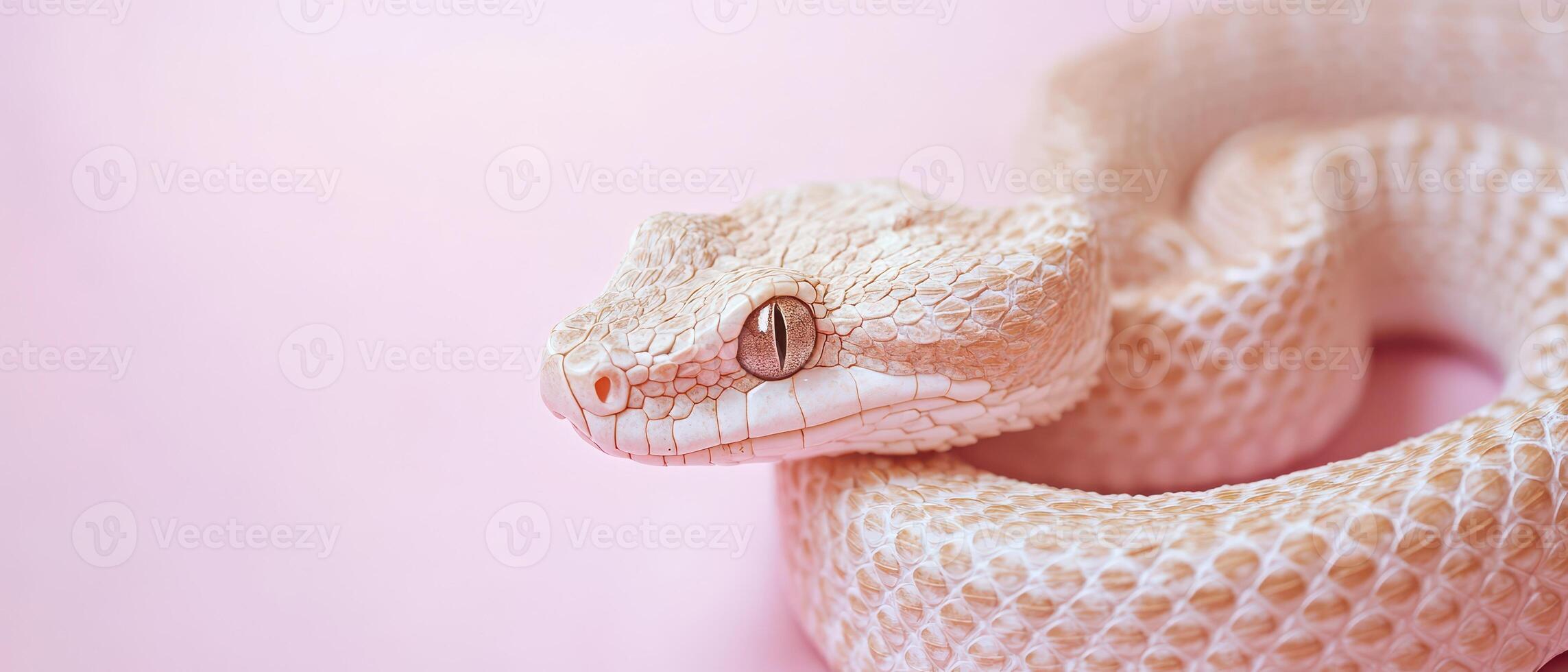 Beautiful white snake resting on soft surface photo