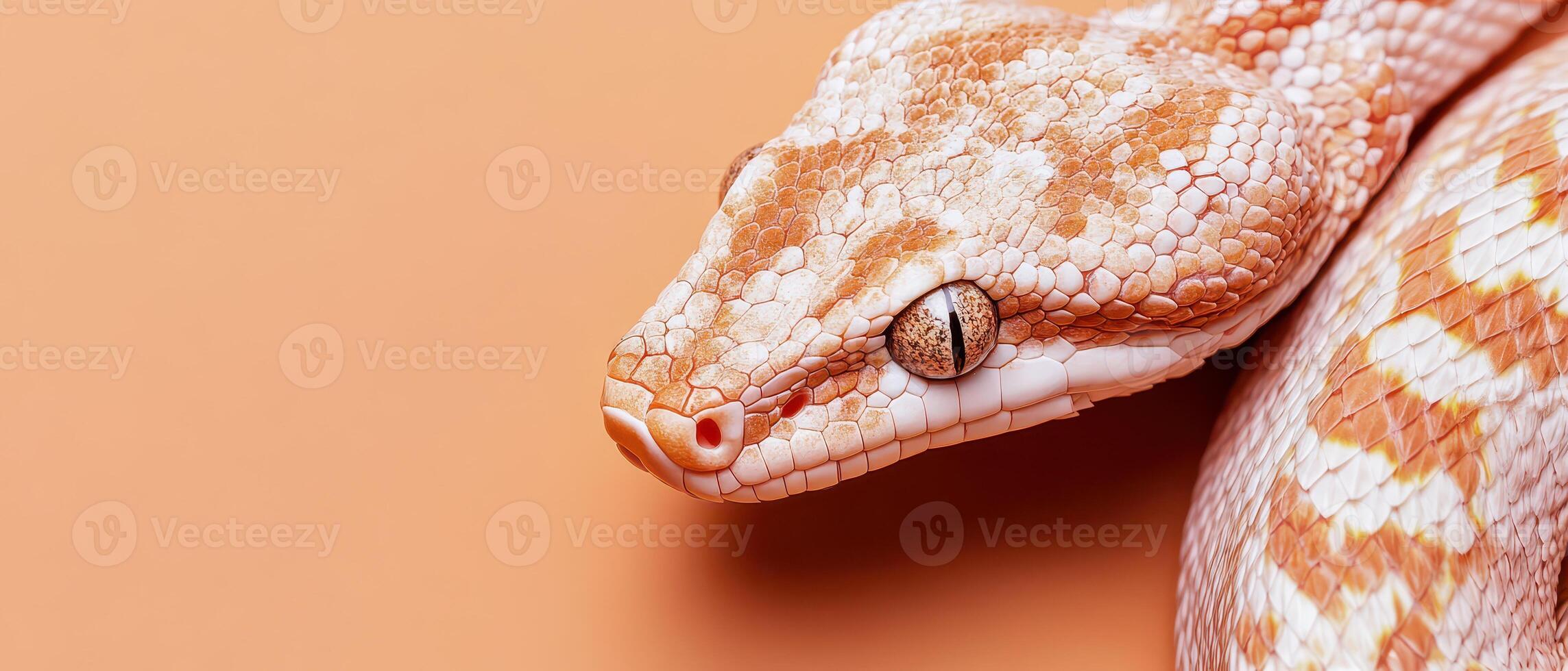 Close up view of an orange and white snake photo