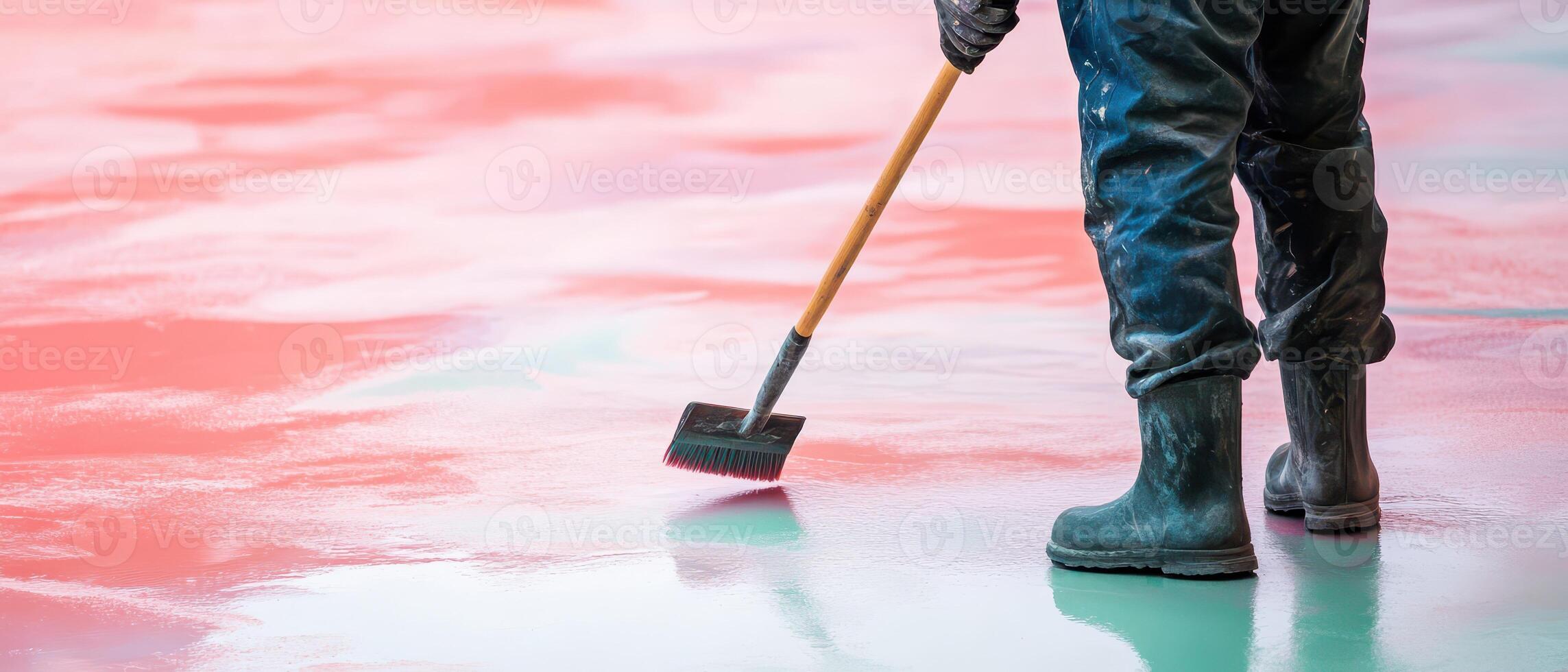 Worker applying paint to a smooth surface photo