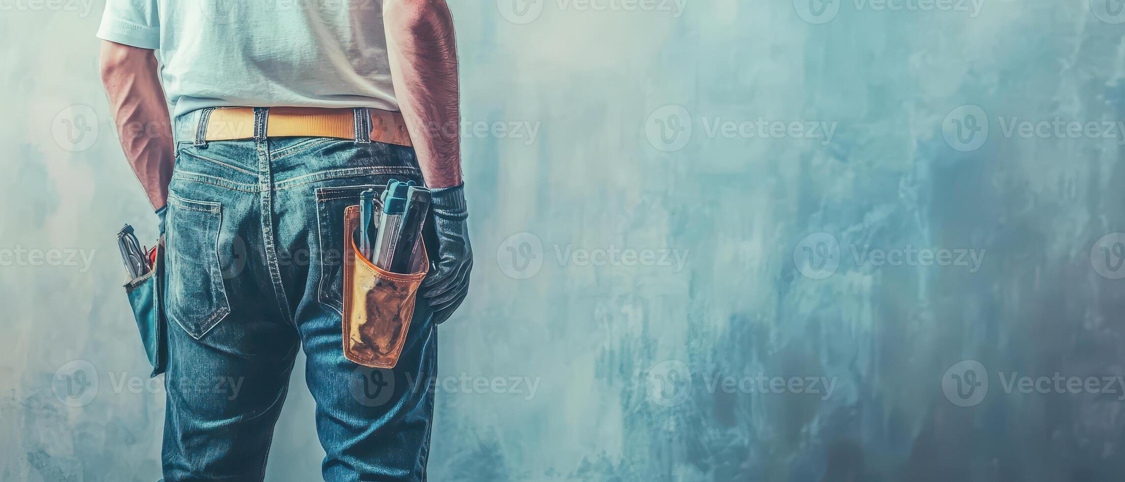 Worker prepares for construction tasks at a site photo