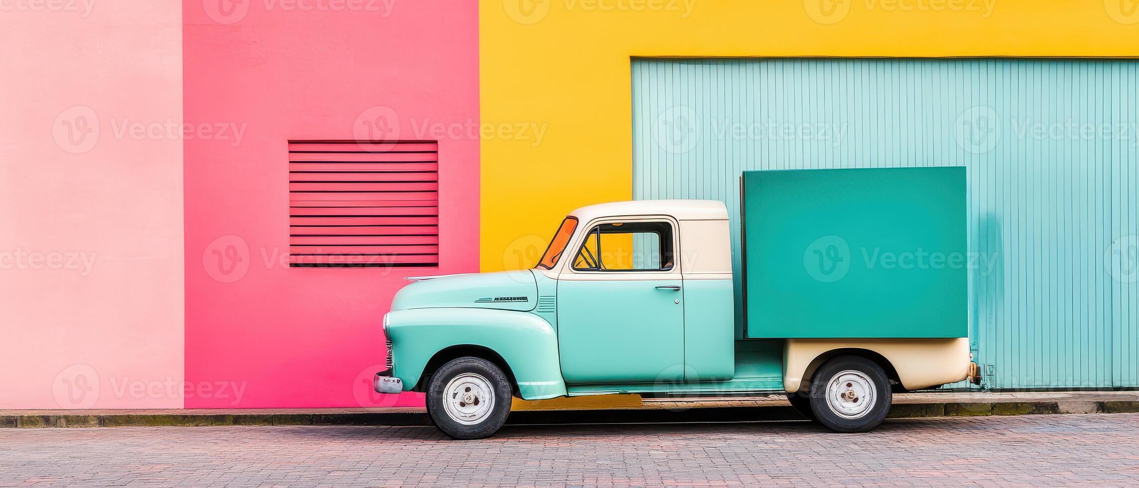 Classic truck by colorful urban wall photo