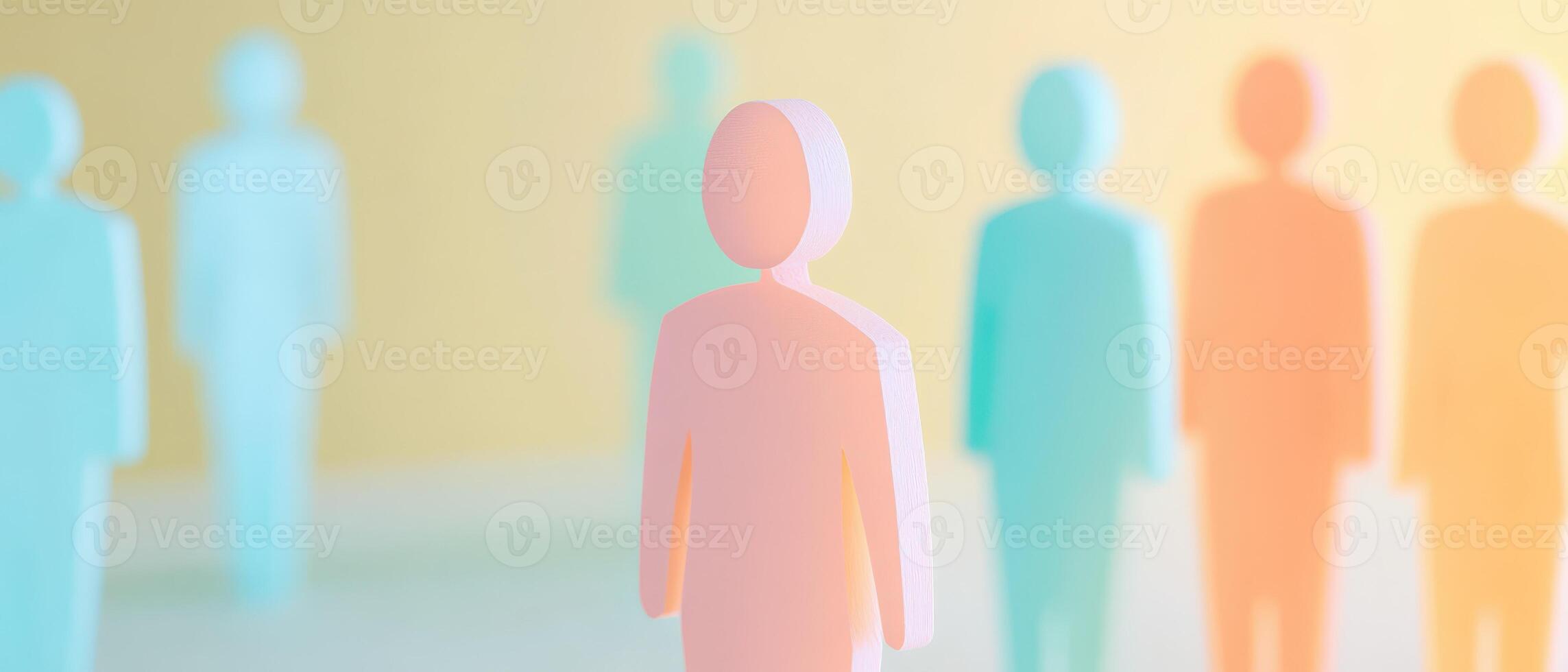 Diverse figures standing together in soft colors photo