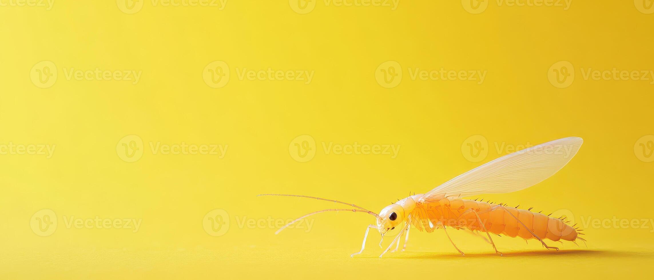 Yellow insect close up on bright background photo