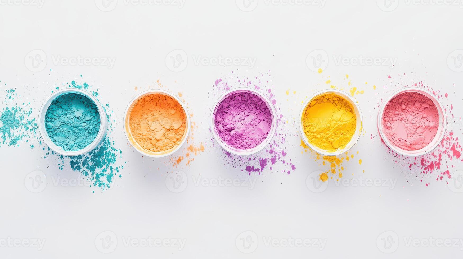 Colorful powdered pigments arranged on a surface photo