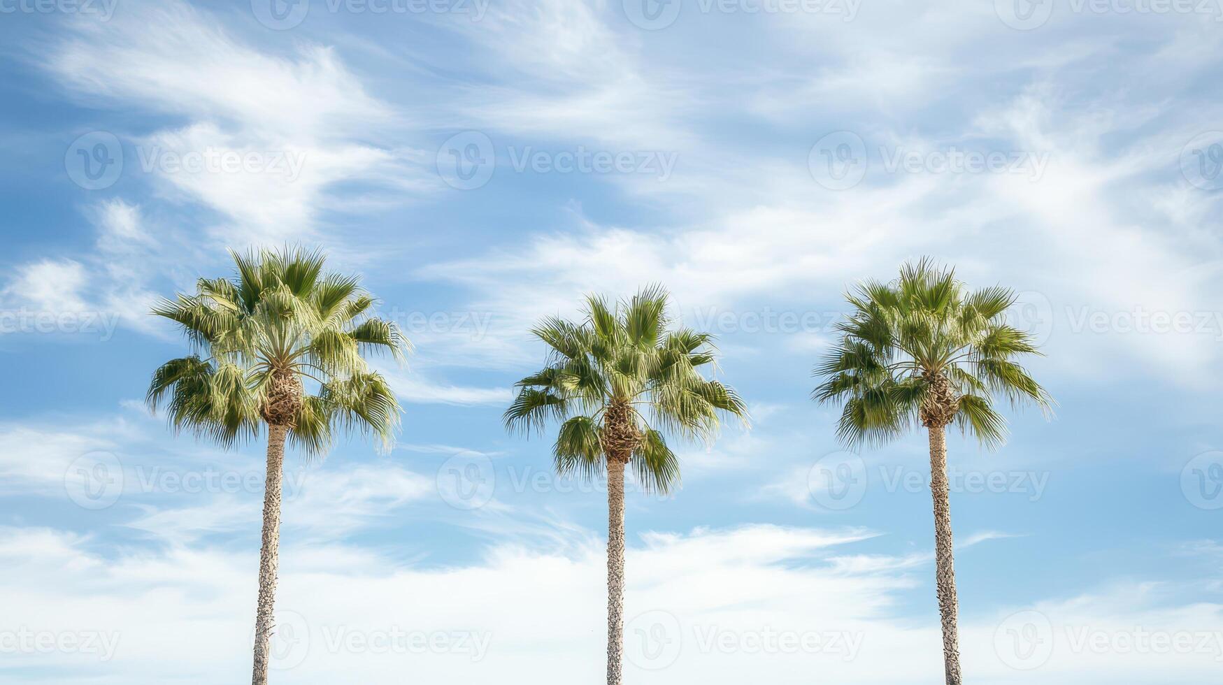 Palm trees sway under the blue sky with clouds photo