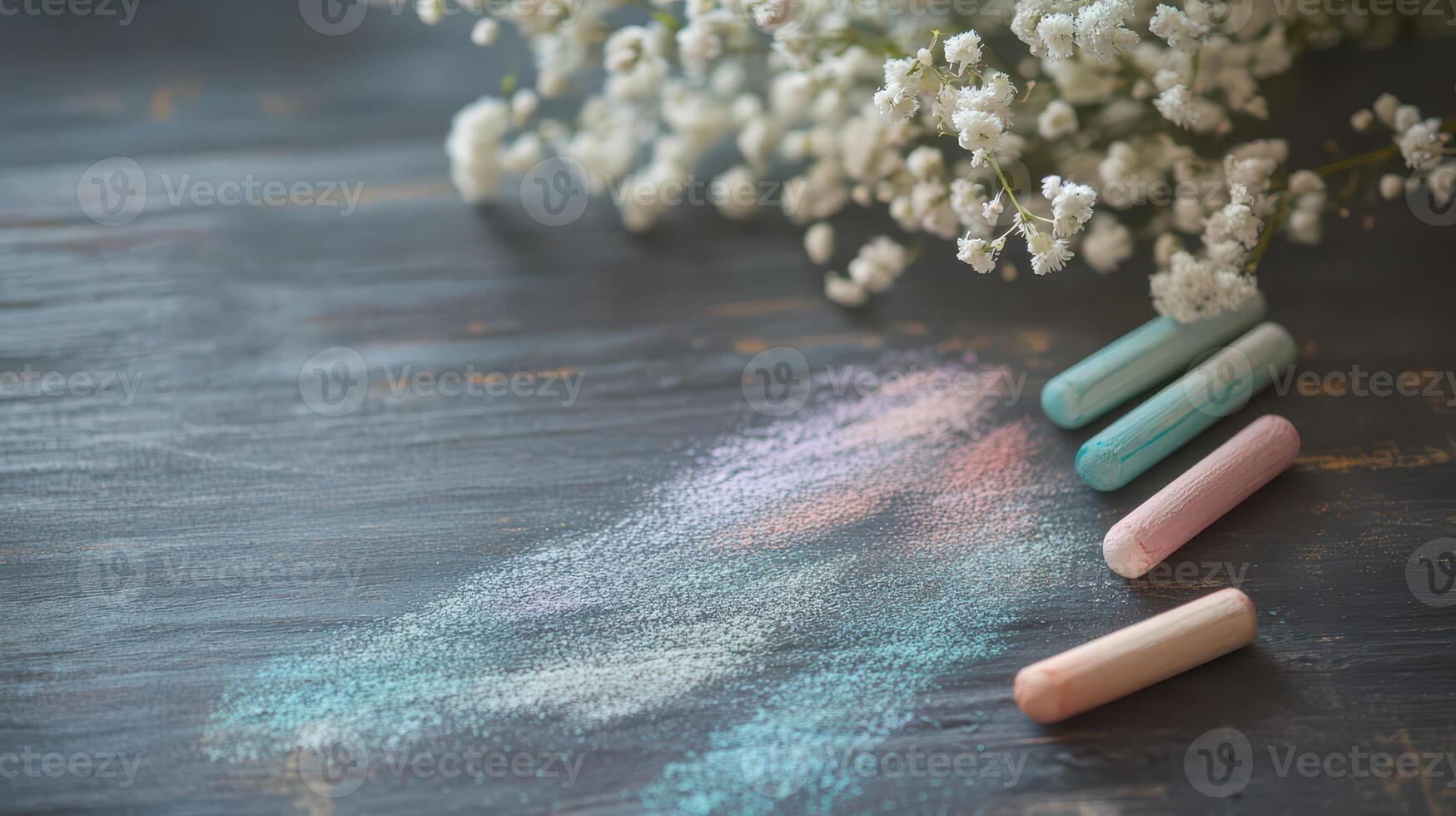 Chalk and white flowers on a surface photo
