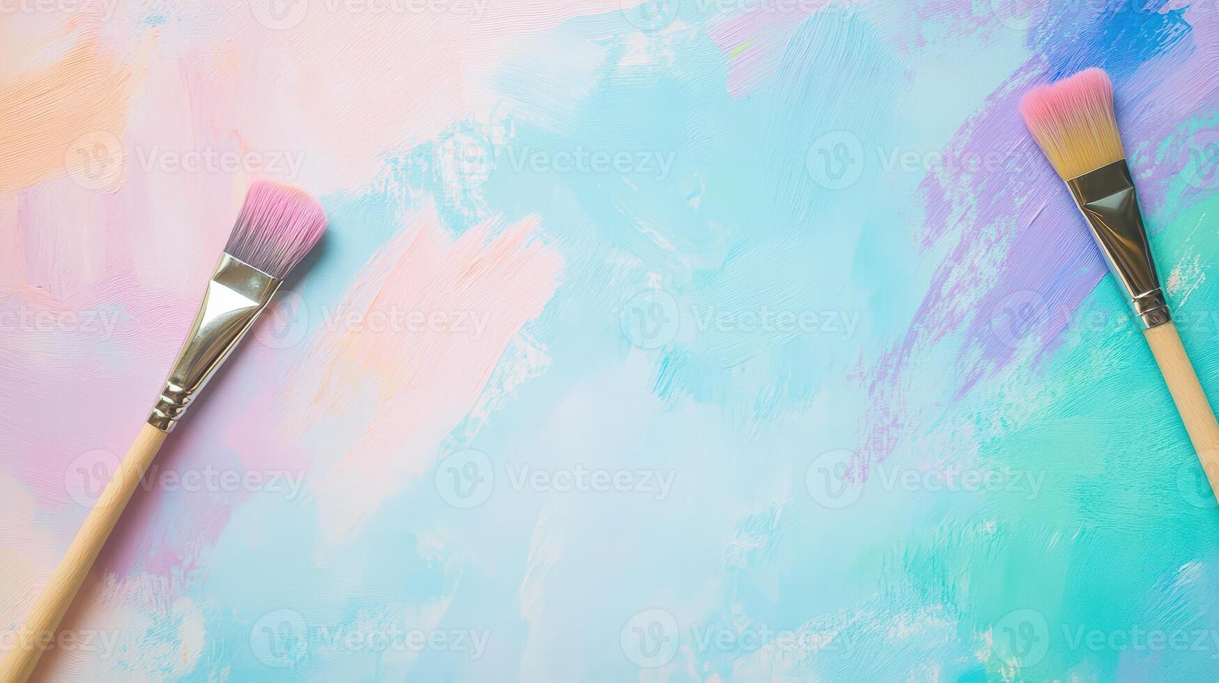Art tools on vibrant canvas photo