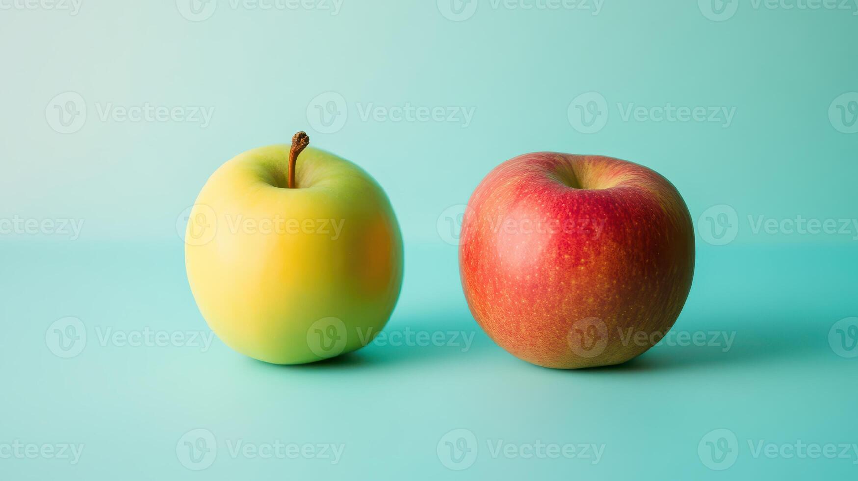 Fresh apples on a mint green background photo