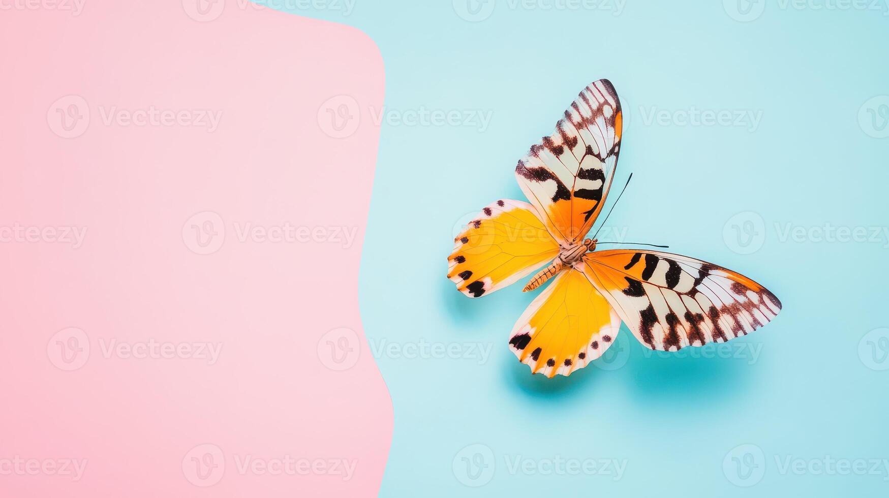 Colorful butterfly resting on pastel background photo