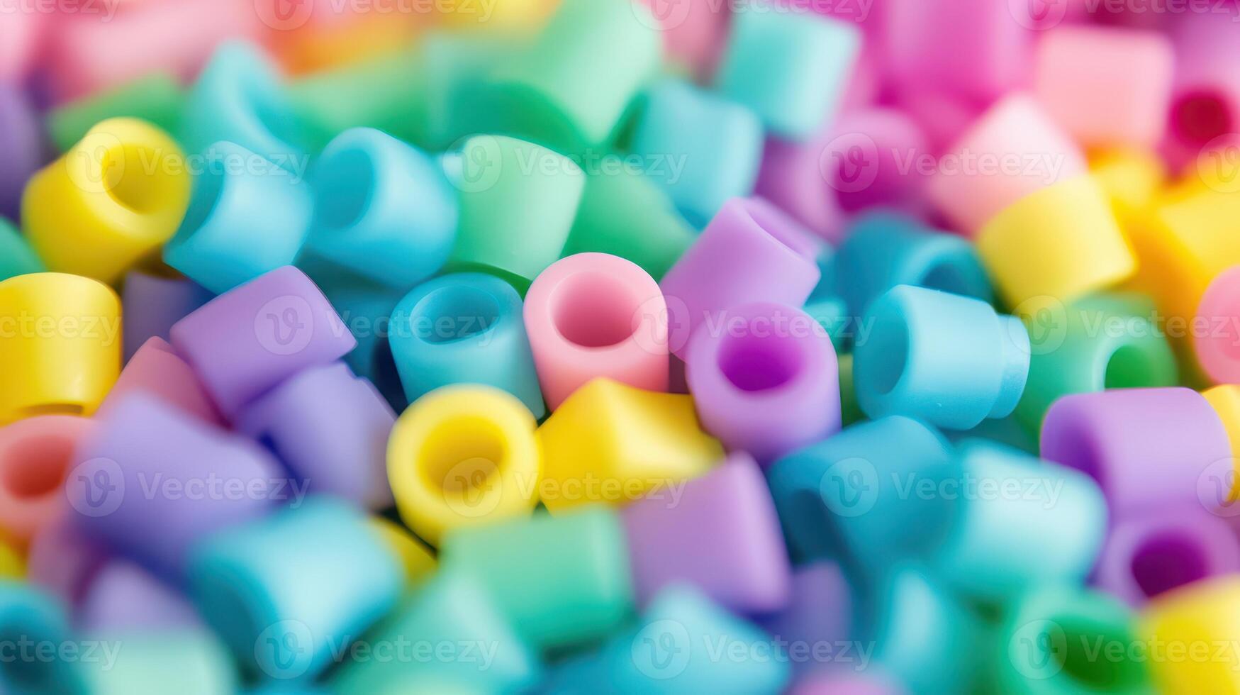 Colorful plastic beads scattered across a surface photo