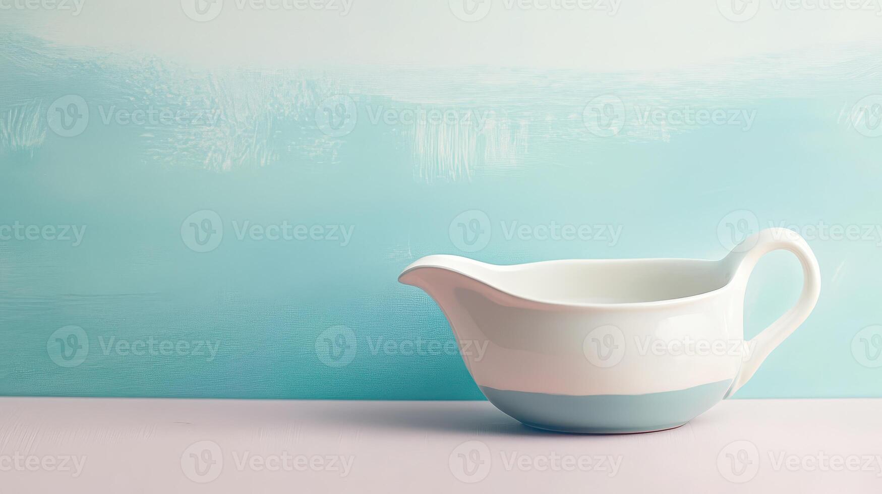 Porcelain creamer on soft blue photo
