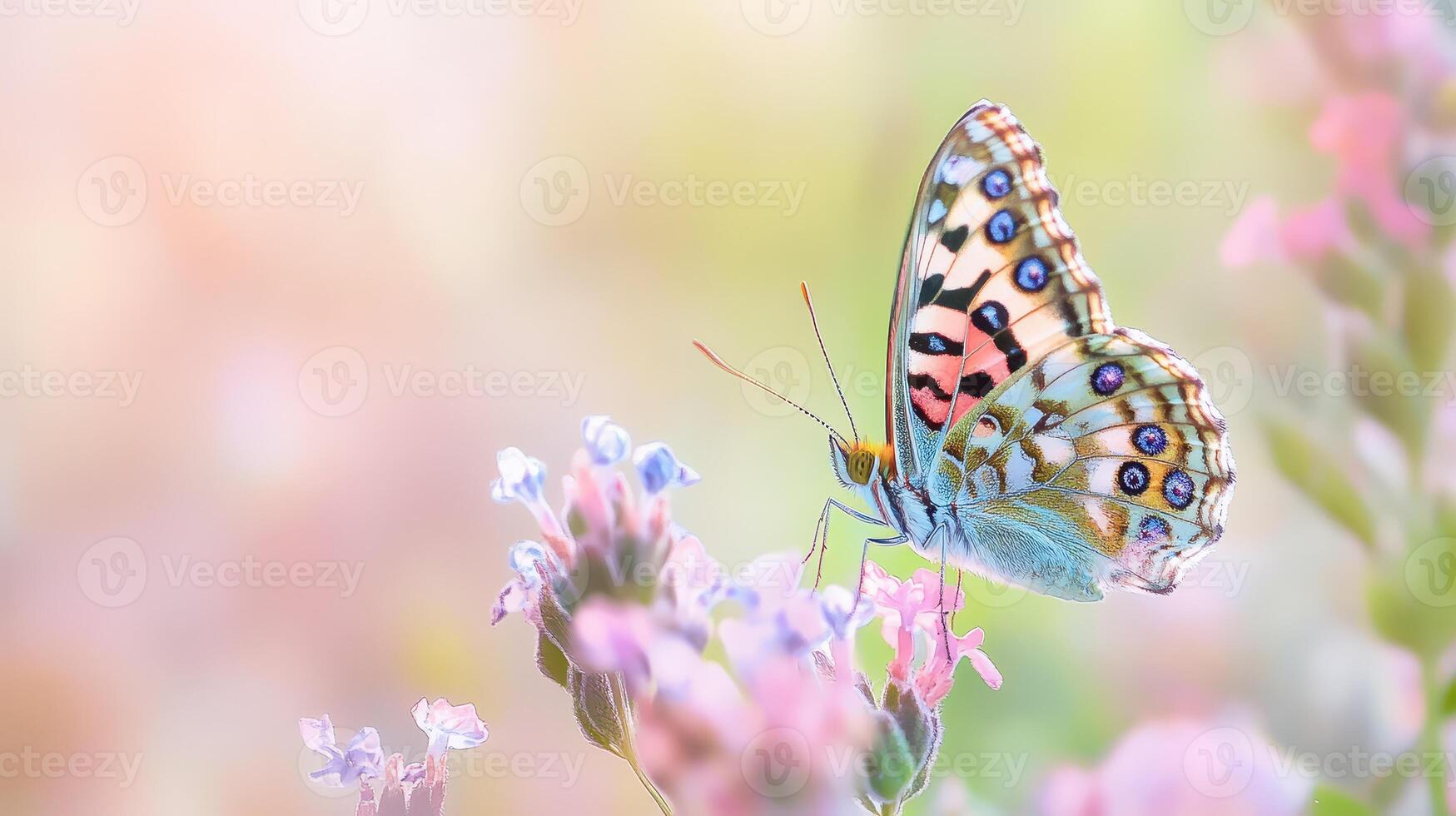 Butterfly on lavender flowers in spring photo
