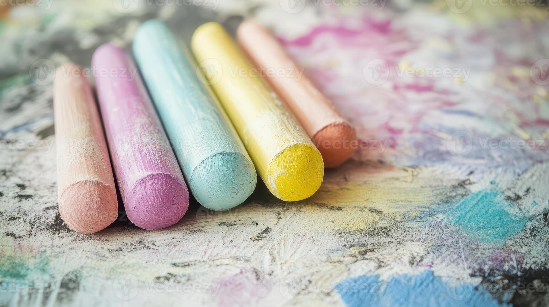 Colorful chalks arranged on a textured surface photo