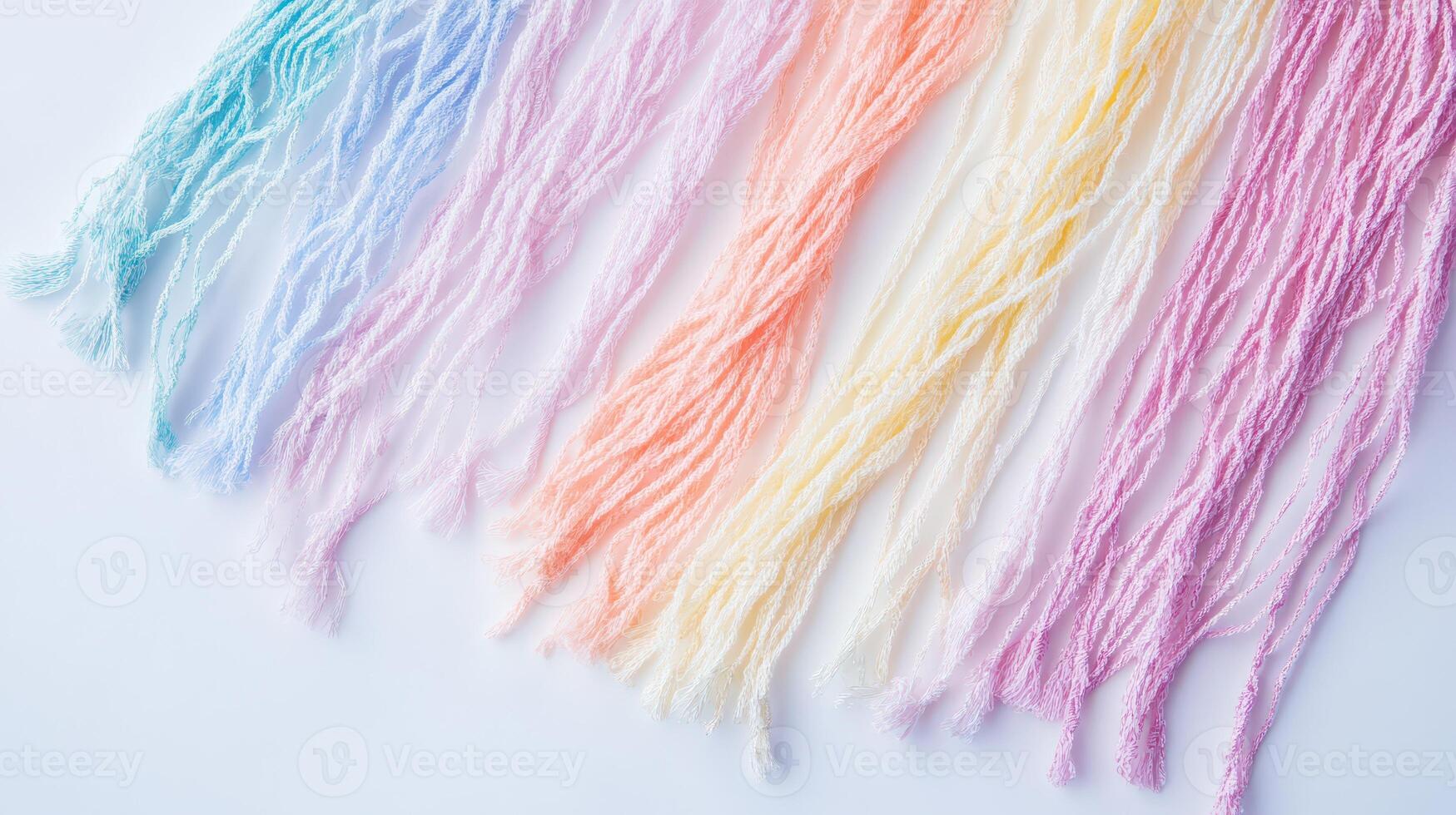 Colorful yarn strands arranged in gradient pattern photo