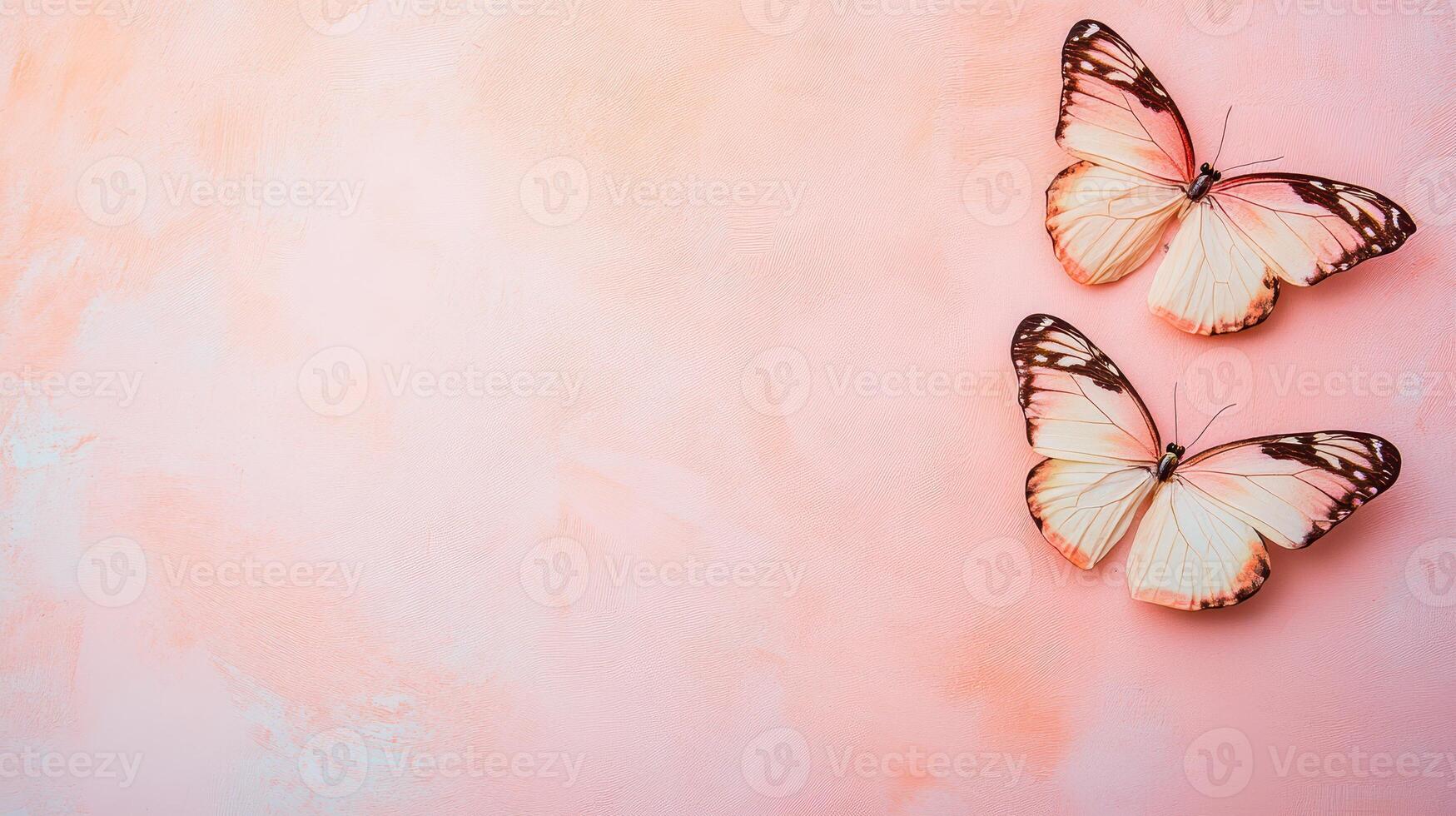 Butterflies resting on a soft pink background photo