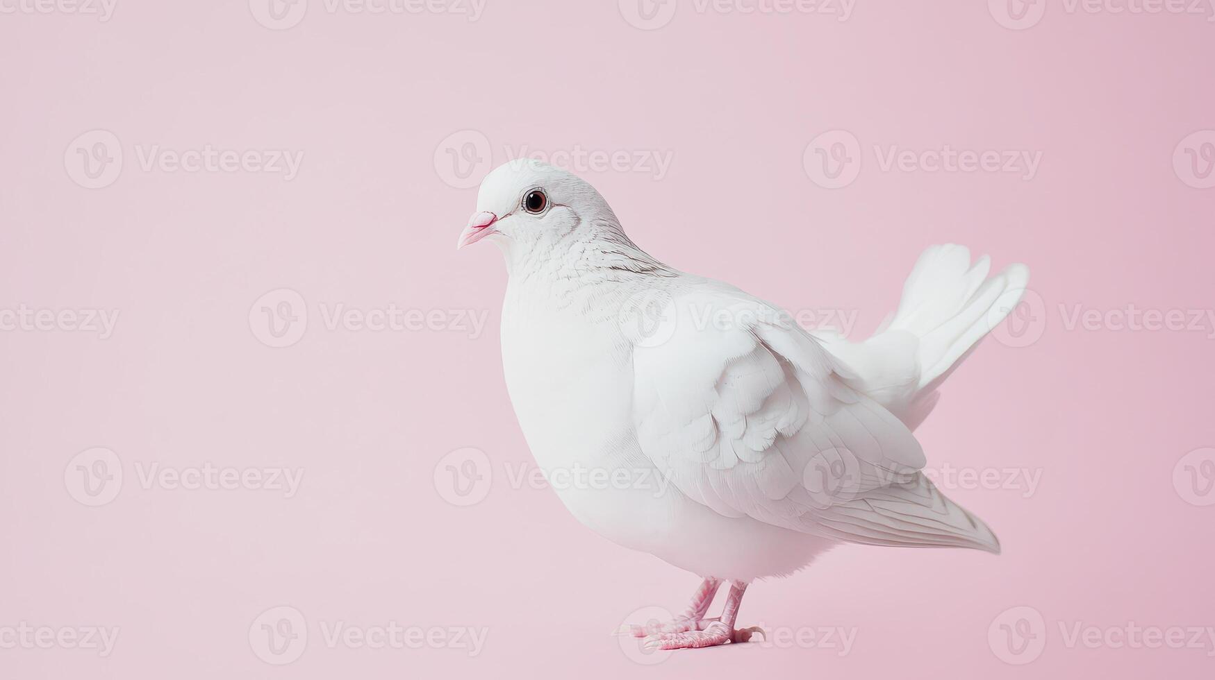 White pigeon standing on pink background photo