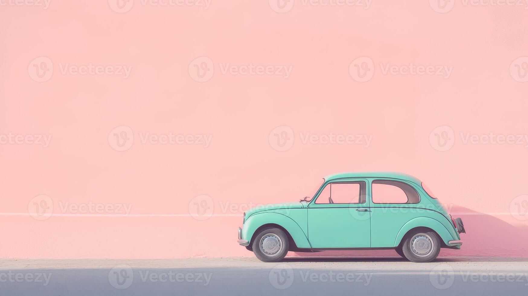 Vintage car parked by pink wall in urban setting photo