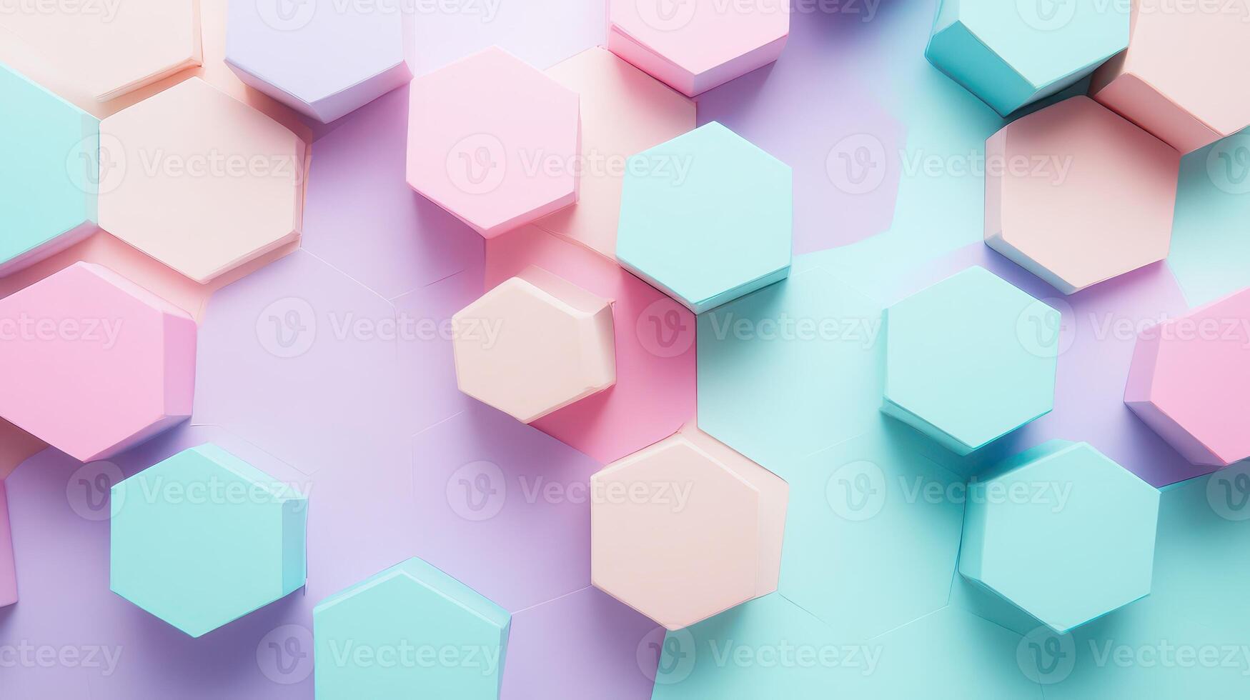 Colorful hexagonal shapes on a pastel background photo