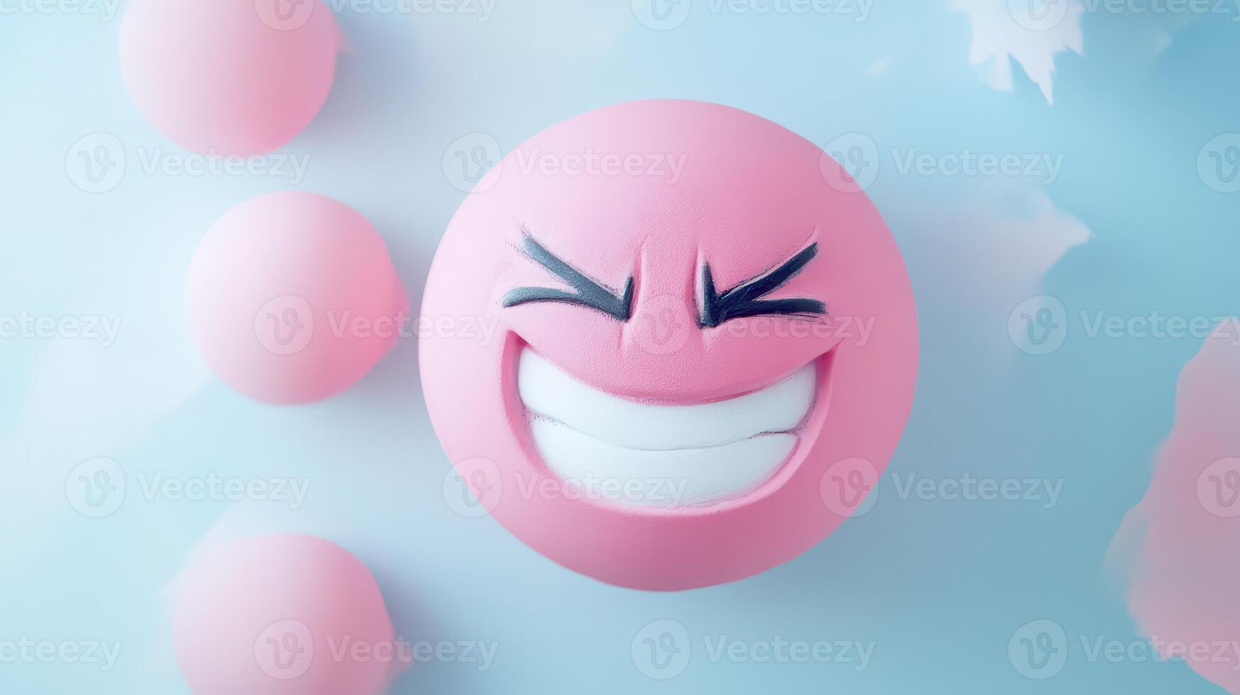 Bright pink smiley face with joyful expression photo
