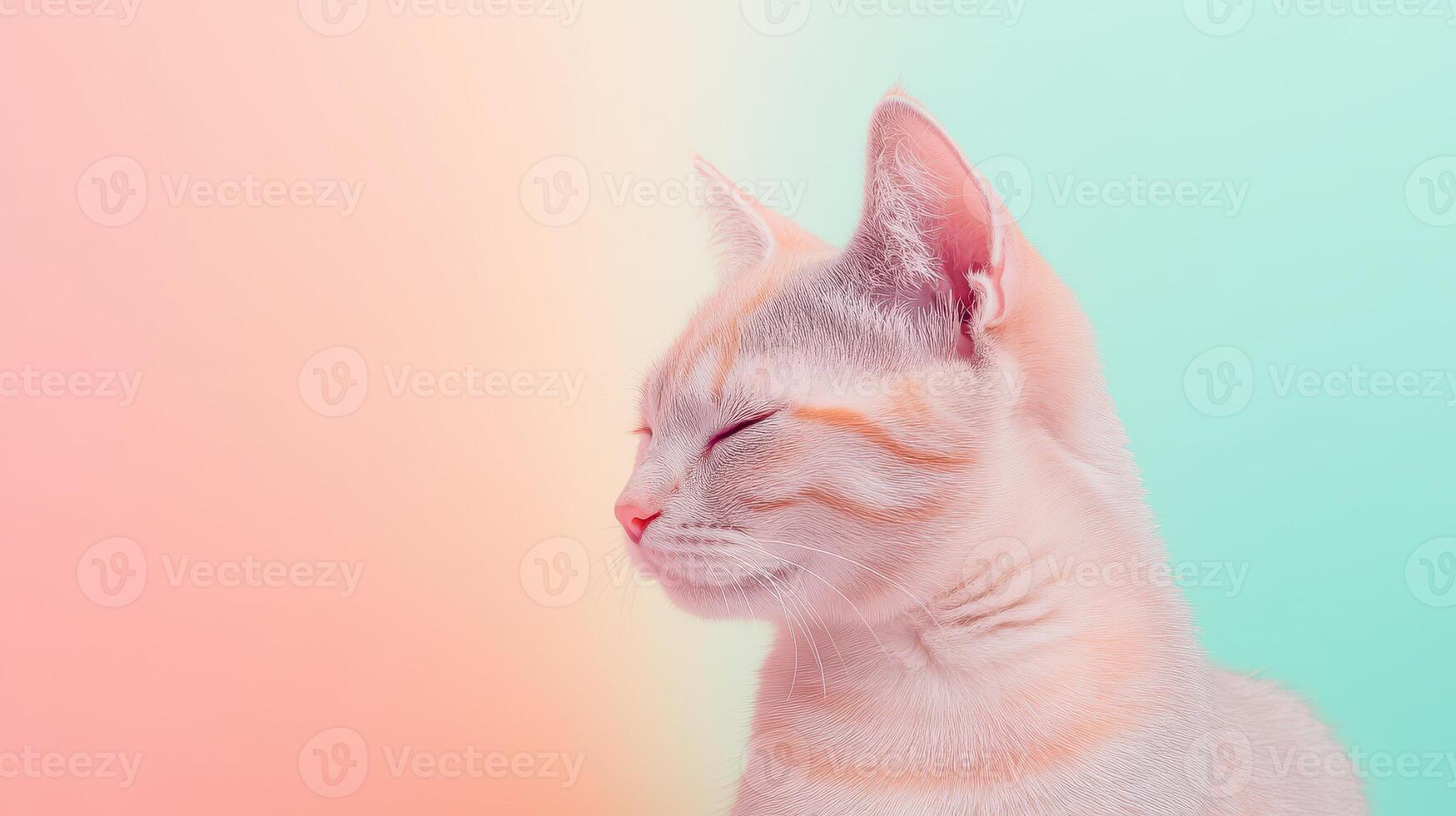 Cute cat with pastel background in profile view photo