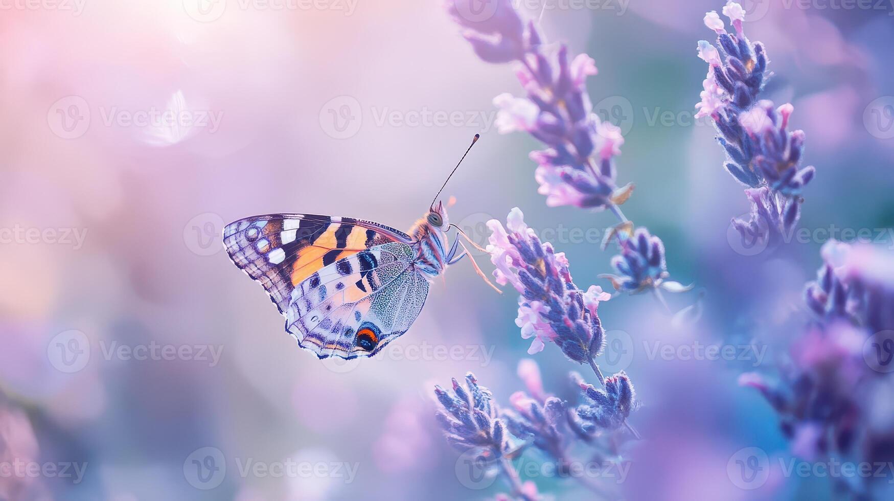 Butterfly on lavender in soft light photo