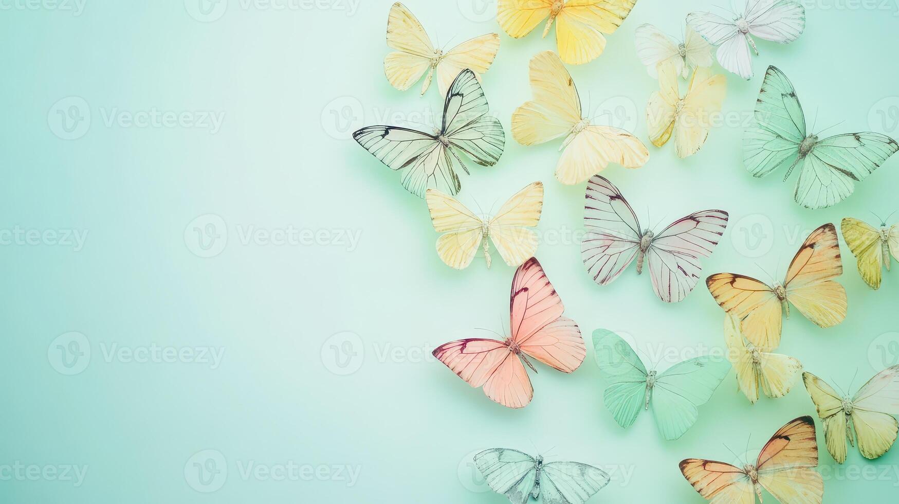 Bright butterflies on a light background photo