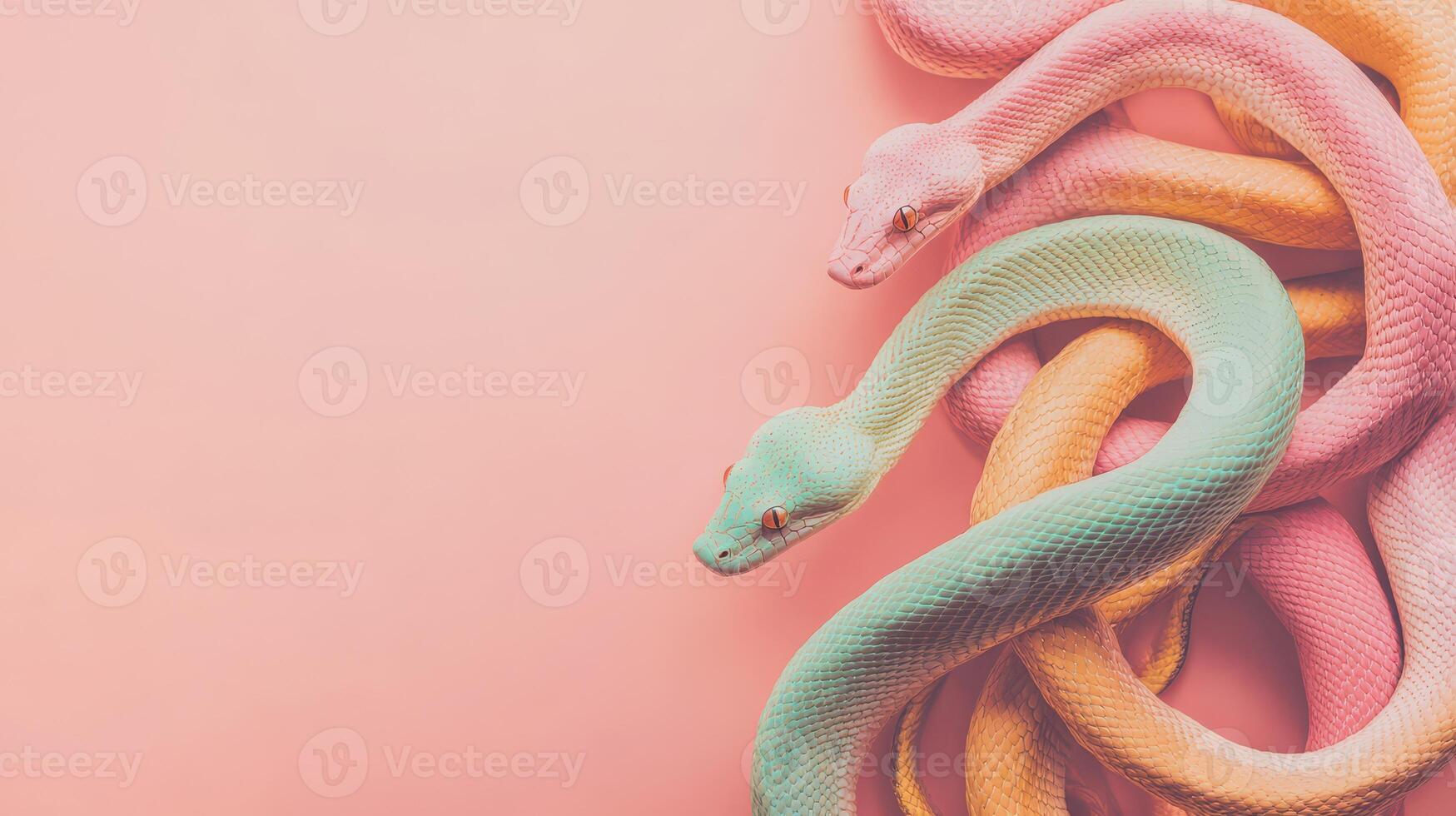 Snakes entwined on a pink background photo