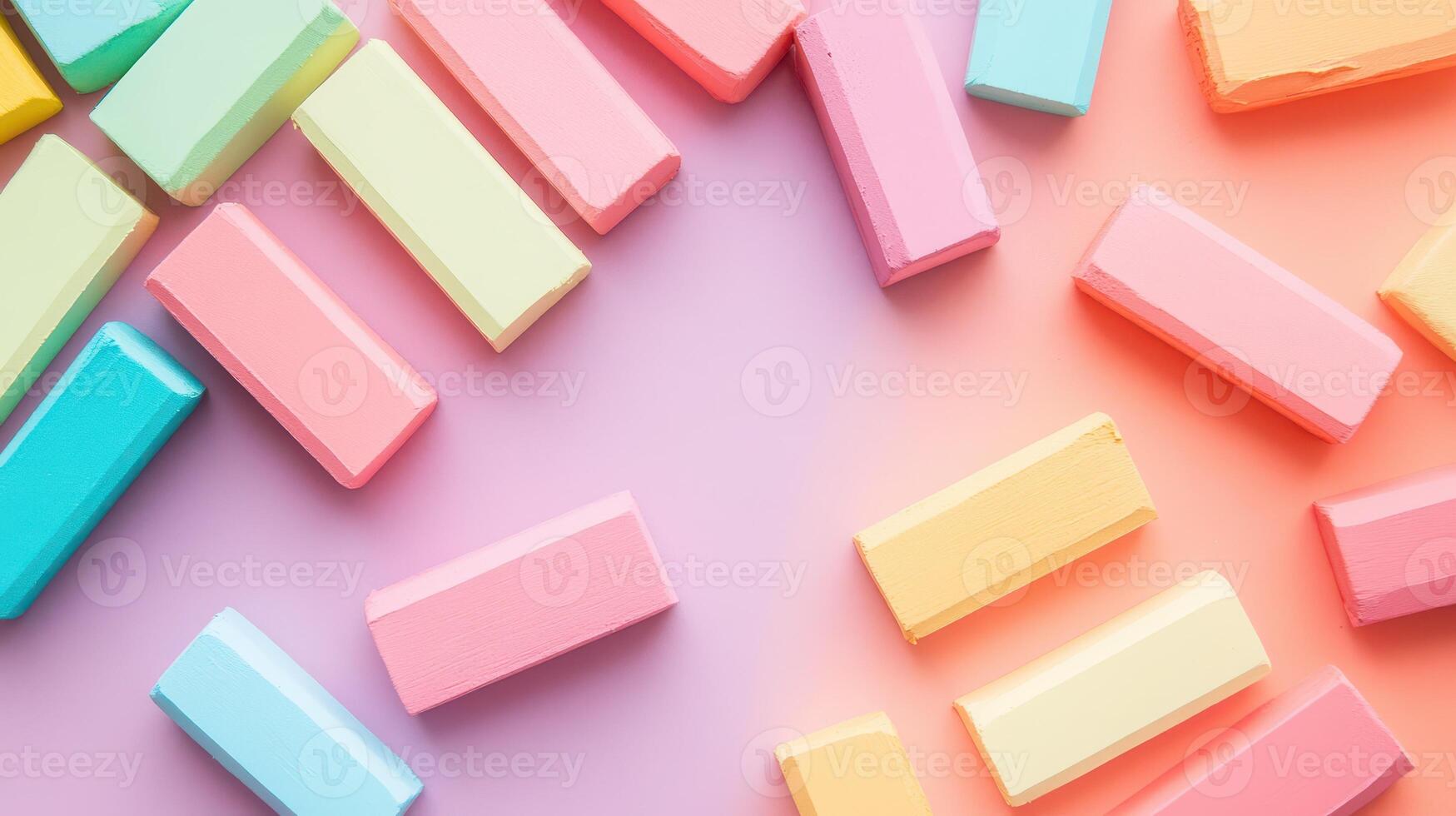 Colorful chalk pieces scattered on a table photo
