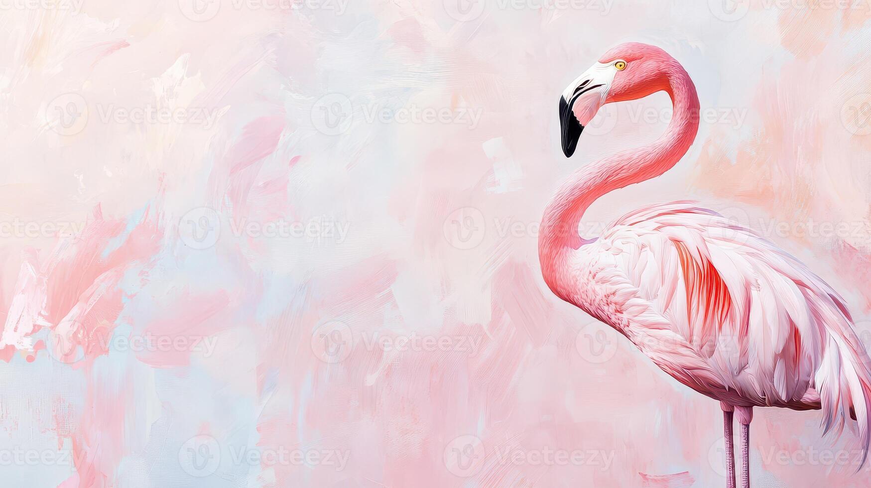 Pink flamingo on pastel backdrop photo