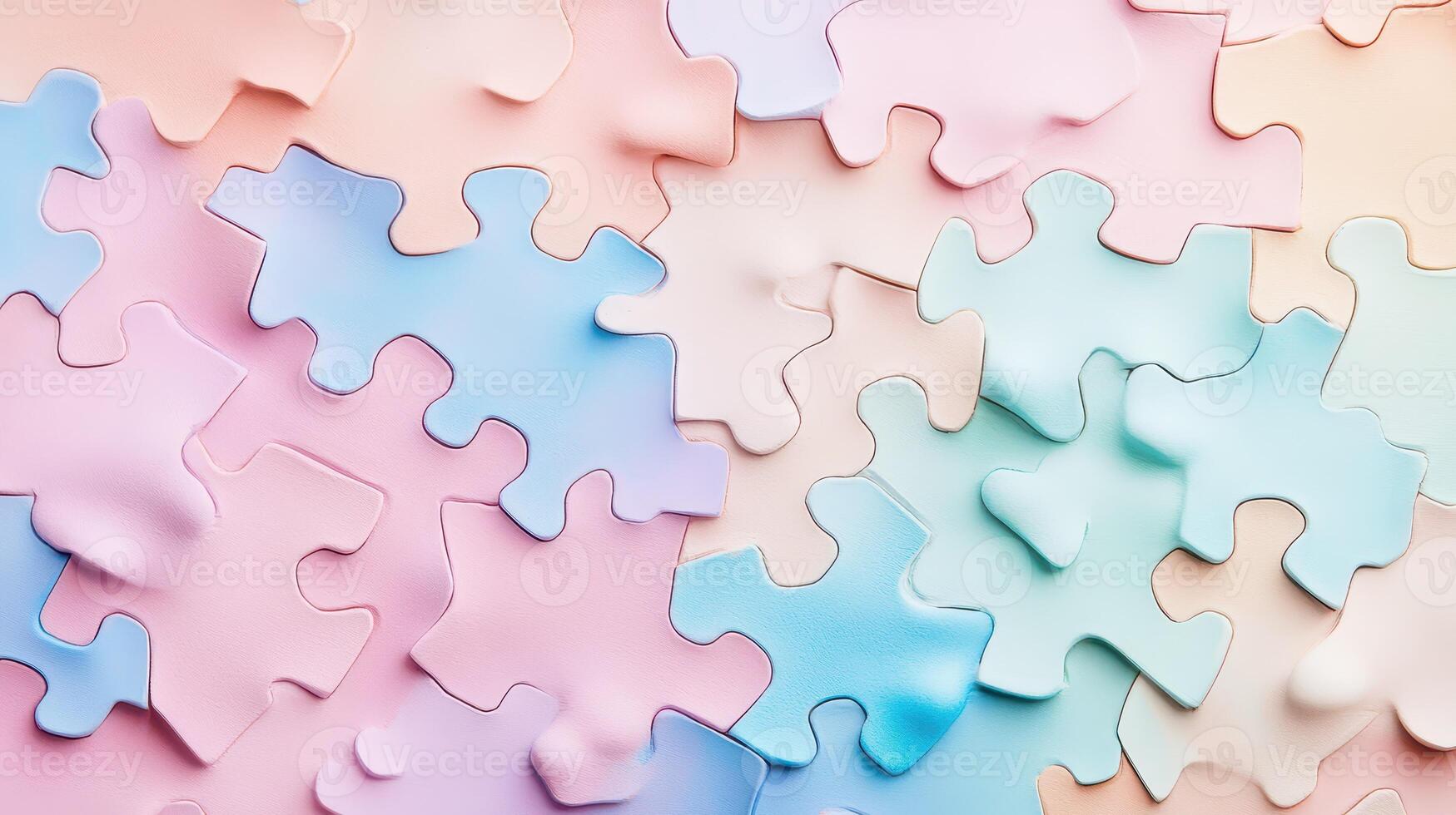 Colorful puzzle pieces scattered on a surface photo