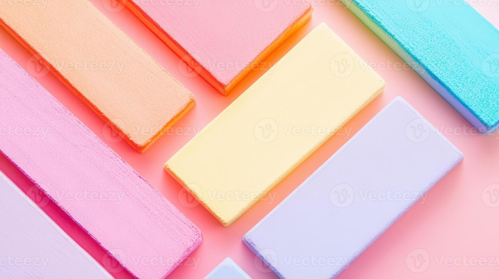 Colorful pastel foam blocks arranged on a surface photo