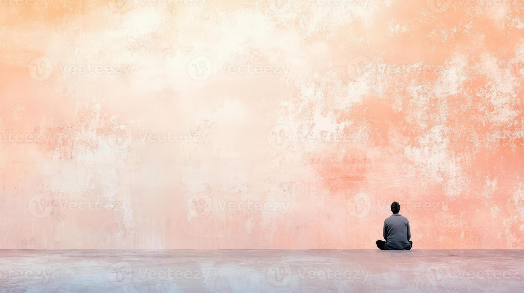 Person meditating by a colorful wall photo