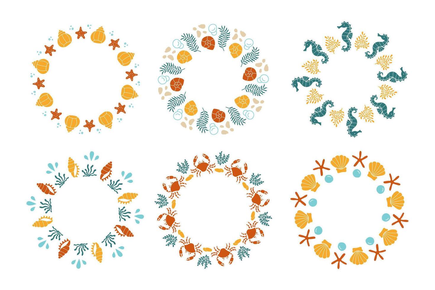 Sea Shells and Corals Wreath Set vector