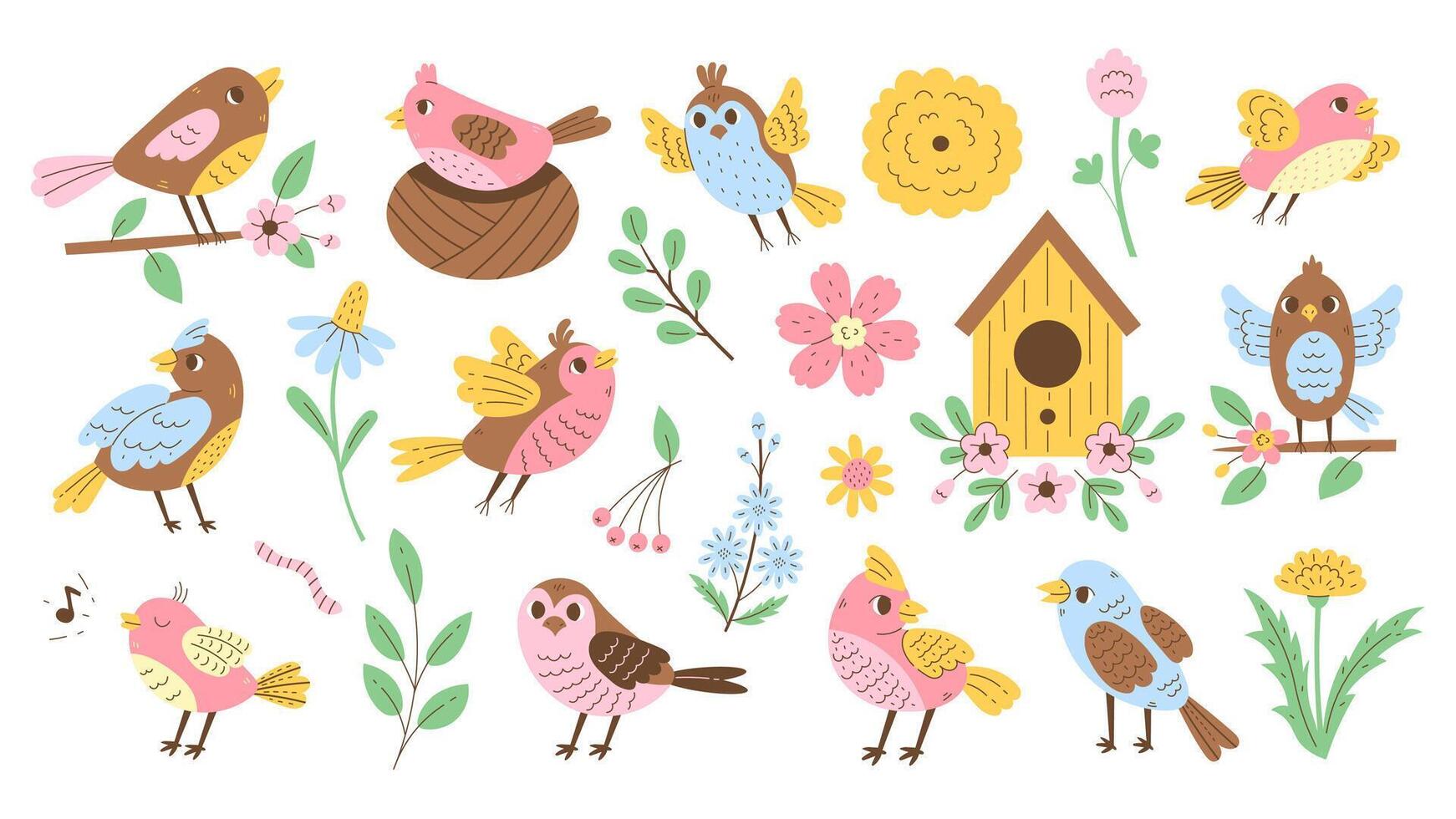 Birds and Plants Set vector