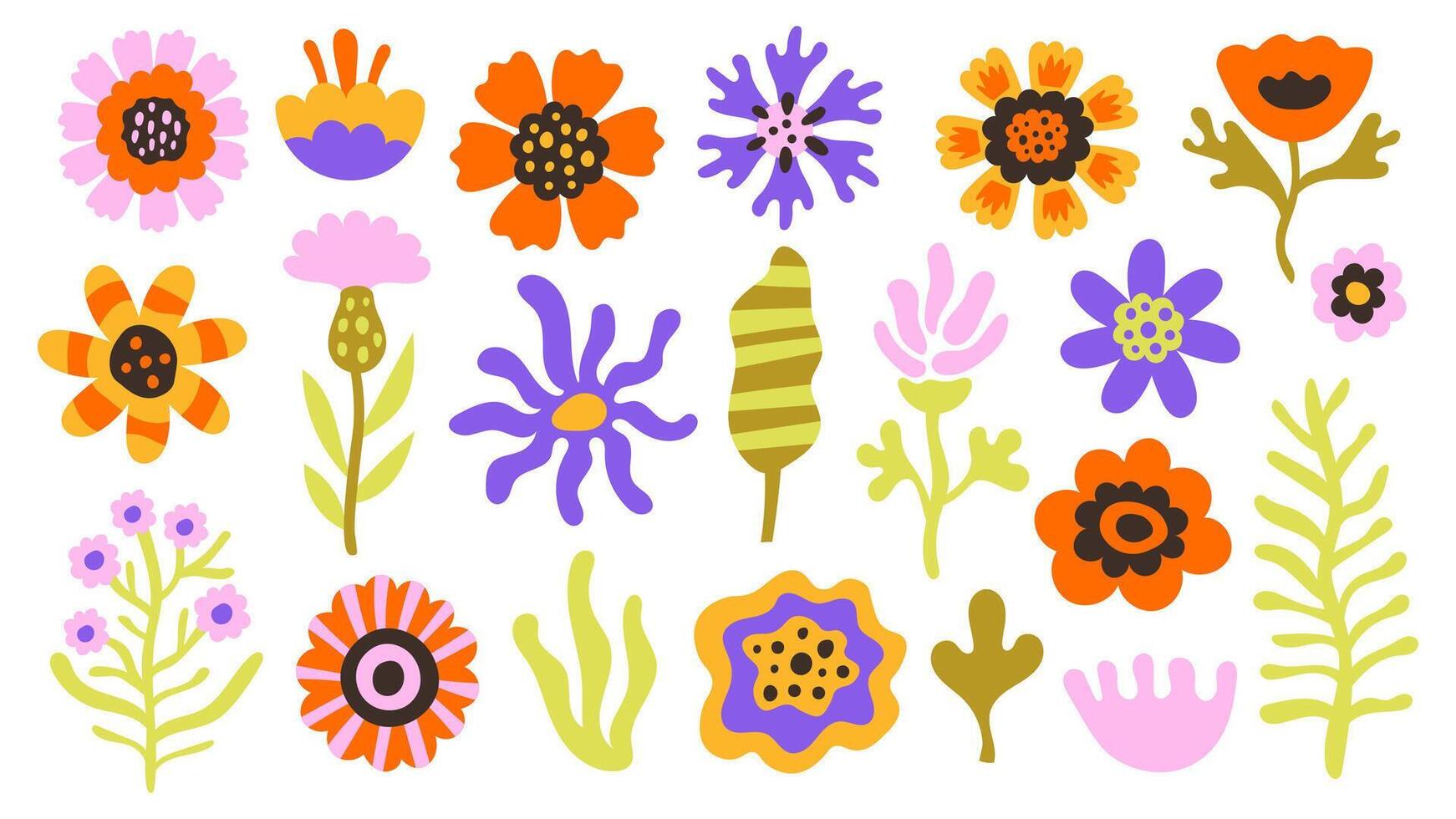 Whimsical Flowers vibrant Set vector