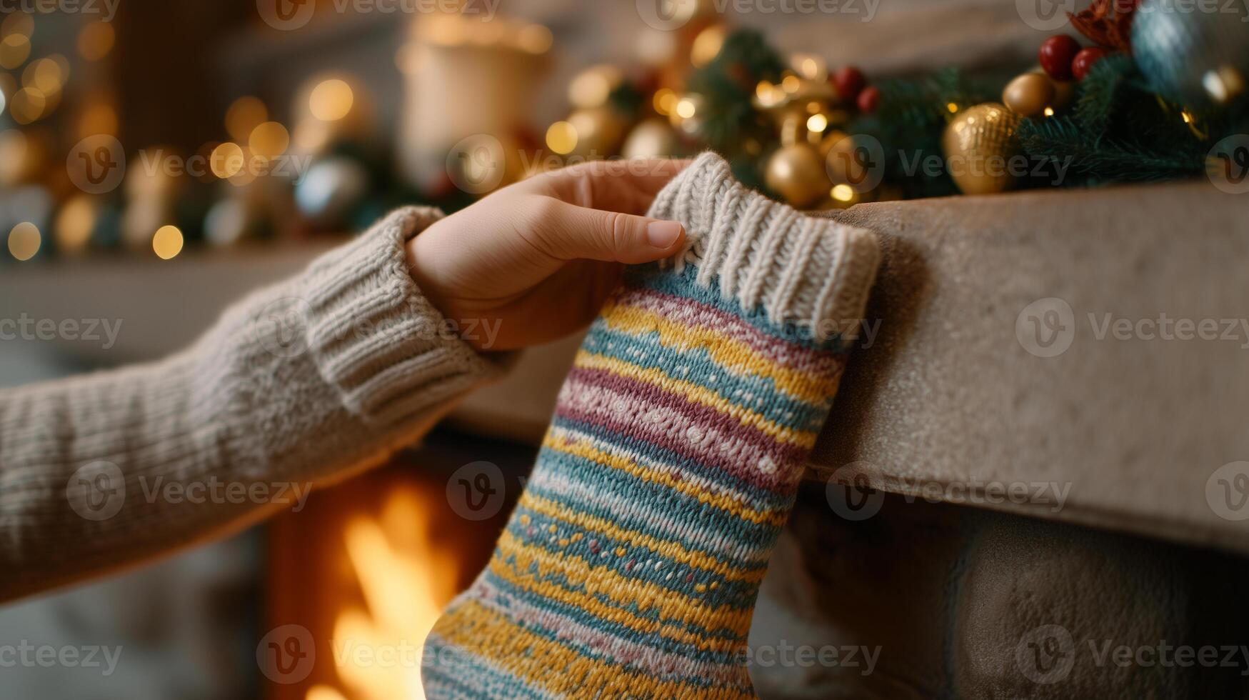 Authentic Content Close Up Hanging Christmas Stocking Detail photo