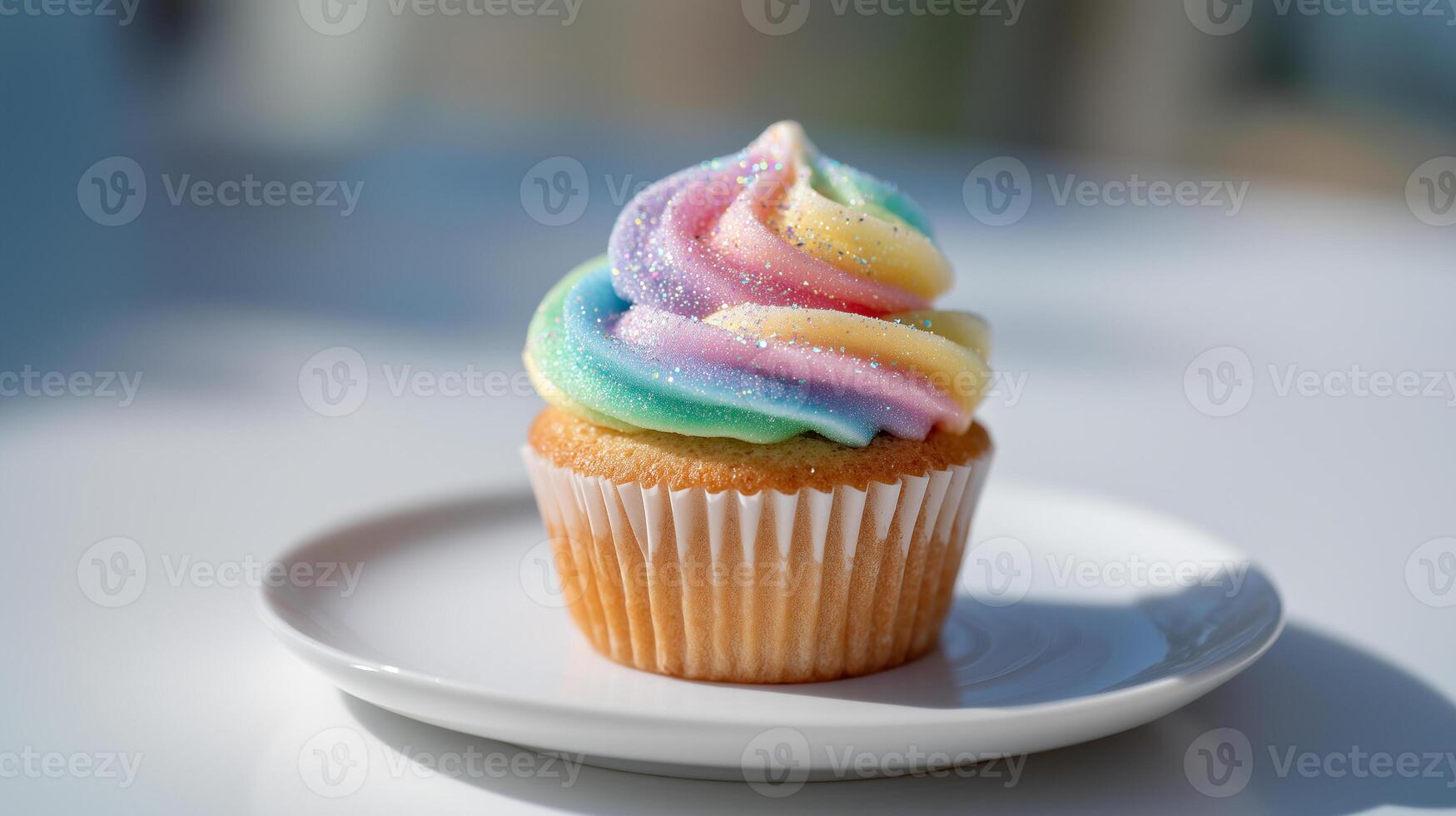 Food Styling Pretty Pastel Rainbow Swirl Cupcake Dessert photo